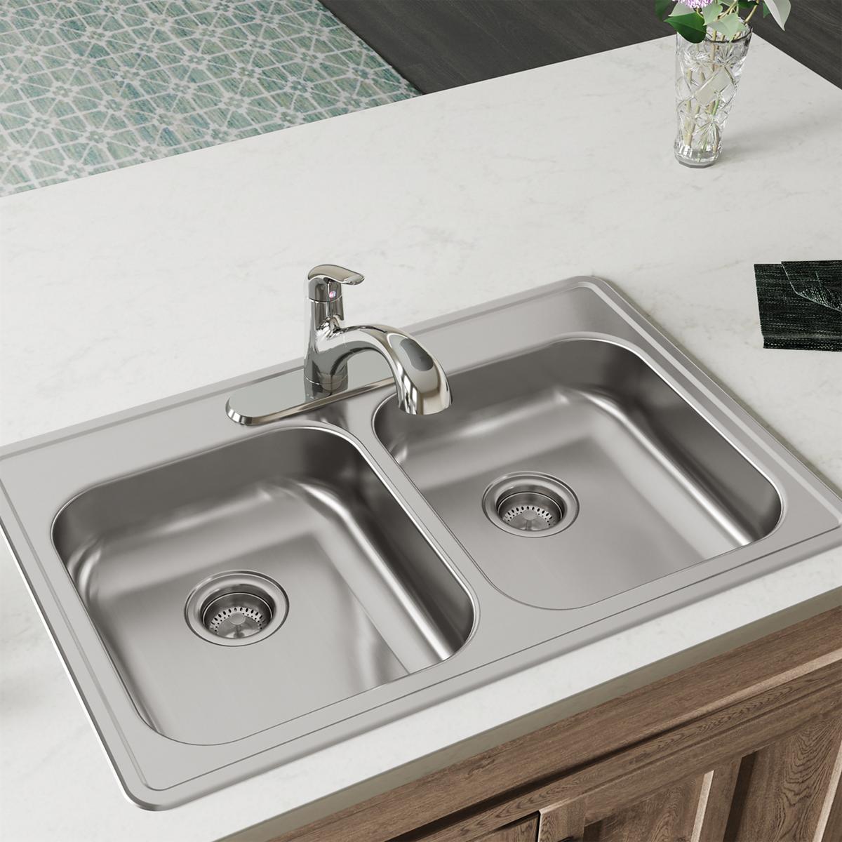 Elkay Dayton Stainless Steel 33" x 22" x 5-3/8", 3-Hole Equal Double Bowl Drop-in Sink GE233223