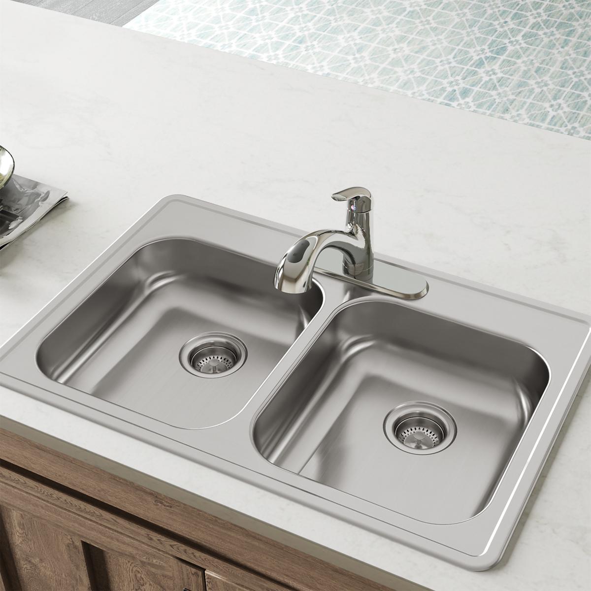 Elkay Dayton Stainless Steel 33" x 22" x 5-3/8", 3-Hole Equal Double Bowl Drop-in Sink GE233223