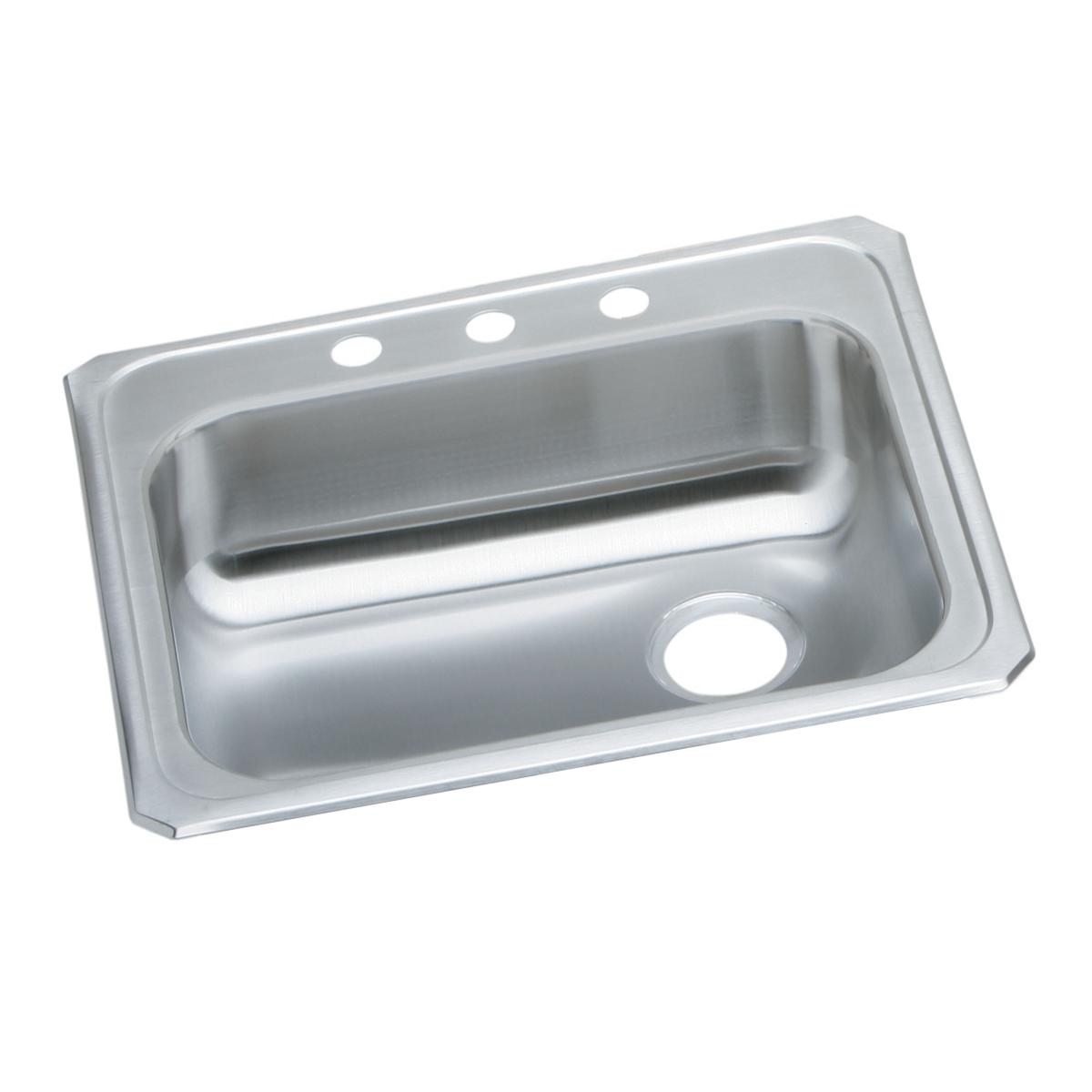 Elkay Celebrity Stainless Steel 25" x 21-1/4" x 5-3/8", 3-Hole Single Bowl Drop-in Sink with Right Drain GECR2521R3