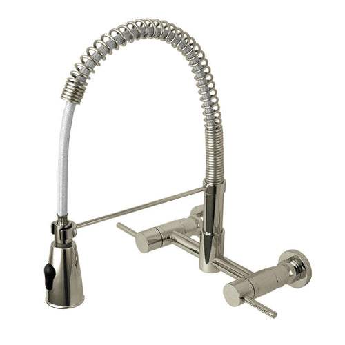 Kingston Brass GS8288DL Concord Two-Handle 2-Hole Wall Mount Pull-Down Sprayer Kitchen Faucet, Brushed Nickel
