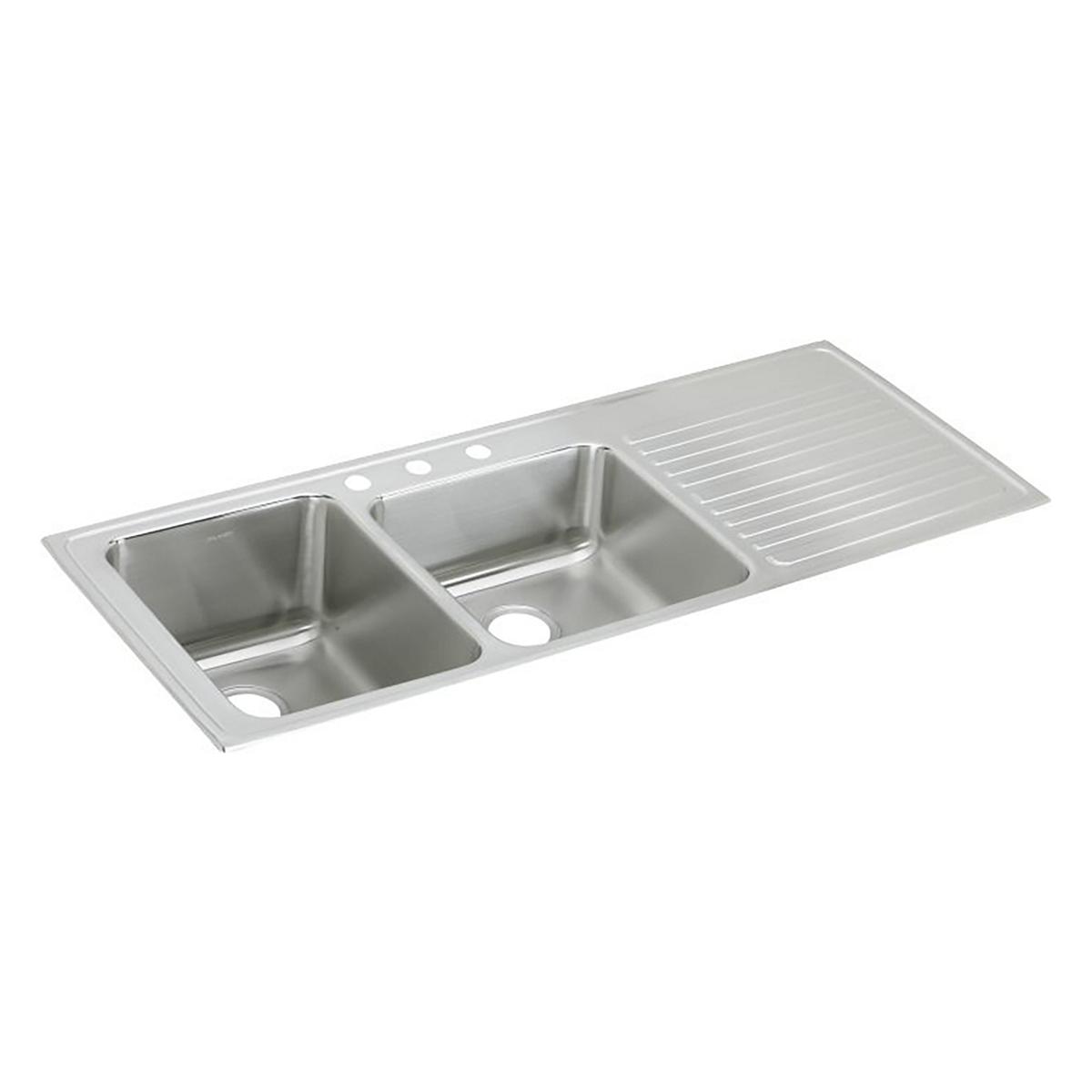 Elkay Lustertone Classic Stainless Steel 54" x 22" x 10", Offset Double Bowl Drop-in Sink with Drainboard ILGR5422L2
