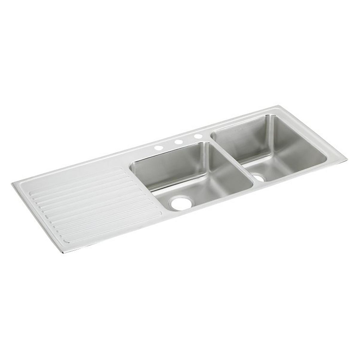 Elkay Lustertone Classic Stainless Steel 54" x 22" x 10", Offset Double Bowl Drop-in Sink with Drainboard ILGR5422R4