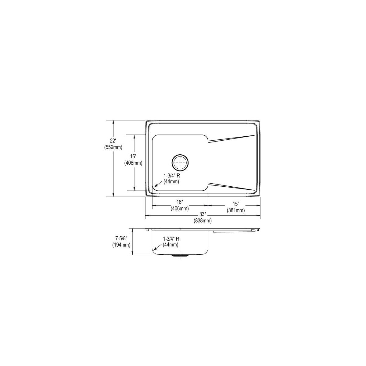 Elkay Lustertone Classic Stainless Steel 33" x 22" x 7-5/8", Single Bowl Drop-in Sink with Drainboard ILR3322L4
