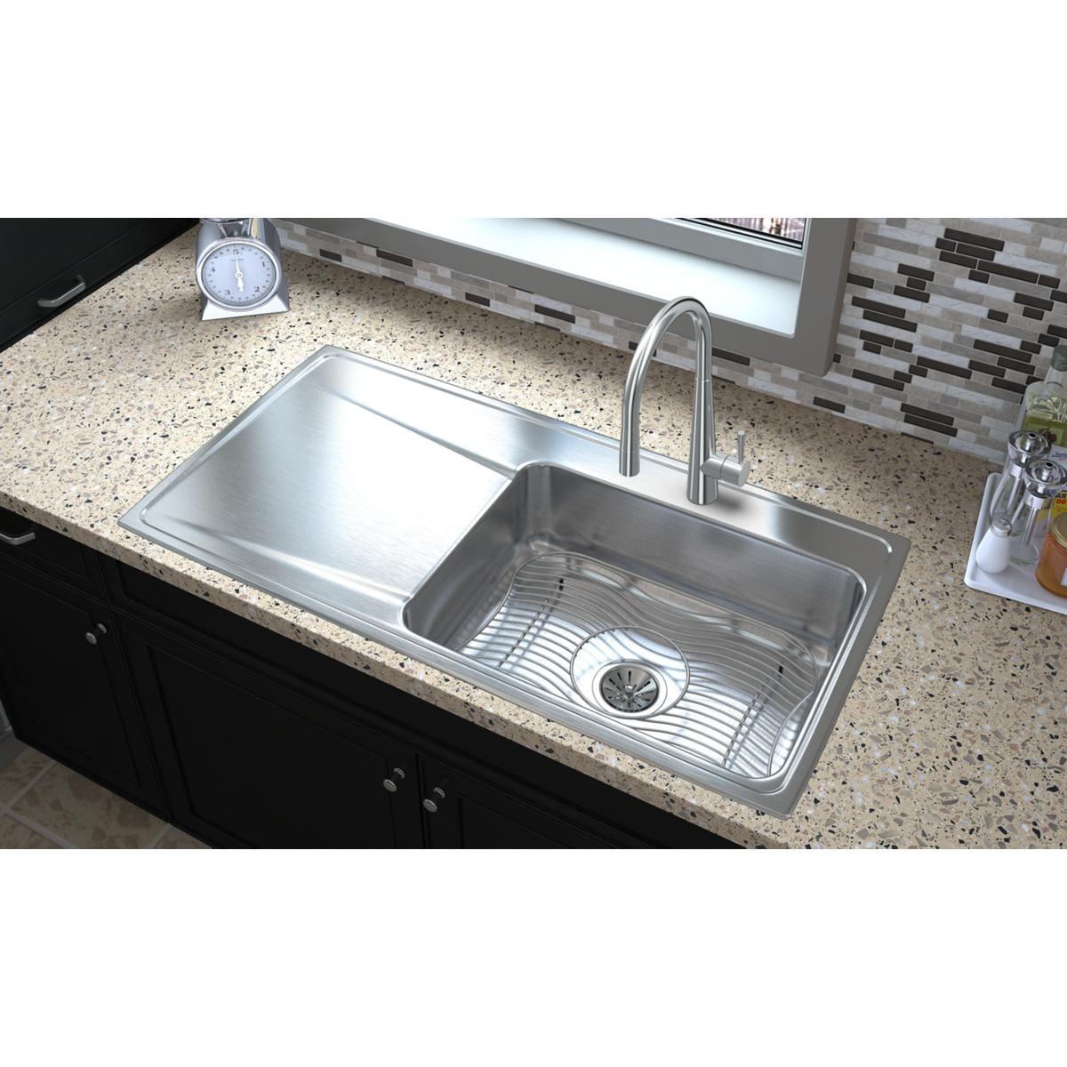 Elkay Lustertone Classic Stainless Steel 43" x 22" x 7-5/8", Single Bowl Drop-in Sink with Drainboard ILR4322R1