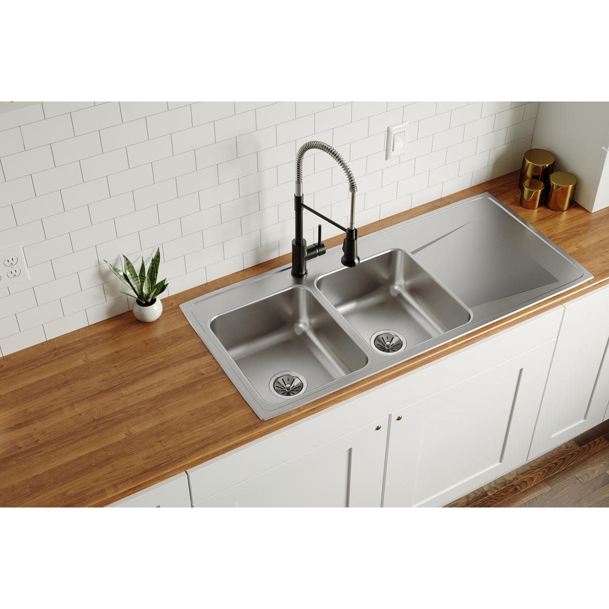Elkay Lustertone Classic Stainless Steel 48" x 22" x 7-5/8", Equal Double Bowl Drop-in Sink with Drainboard ILR4822L1