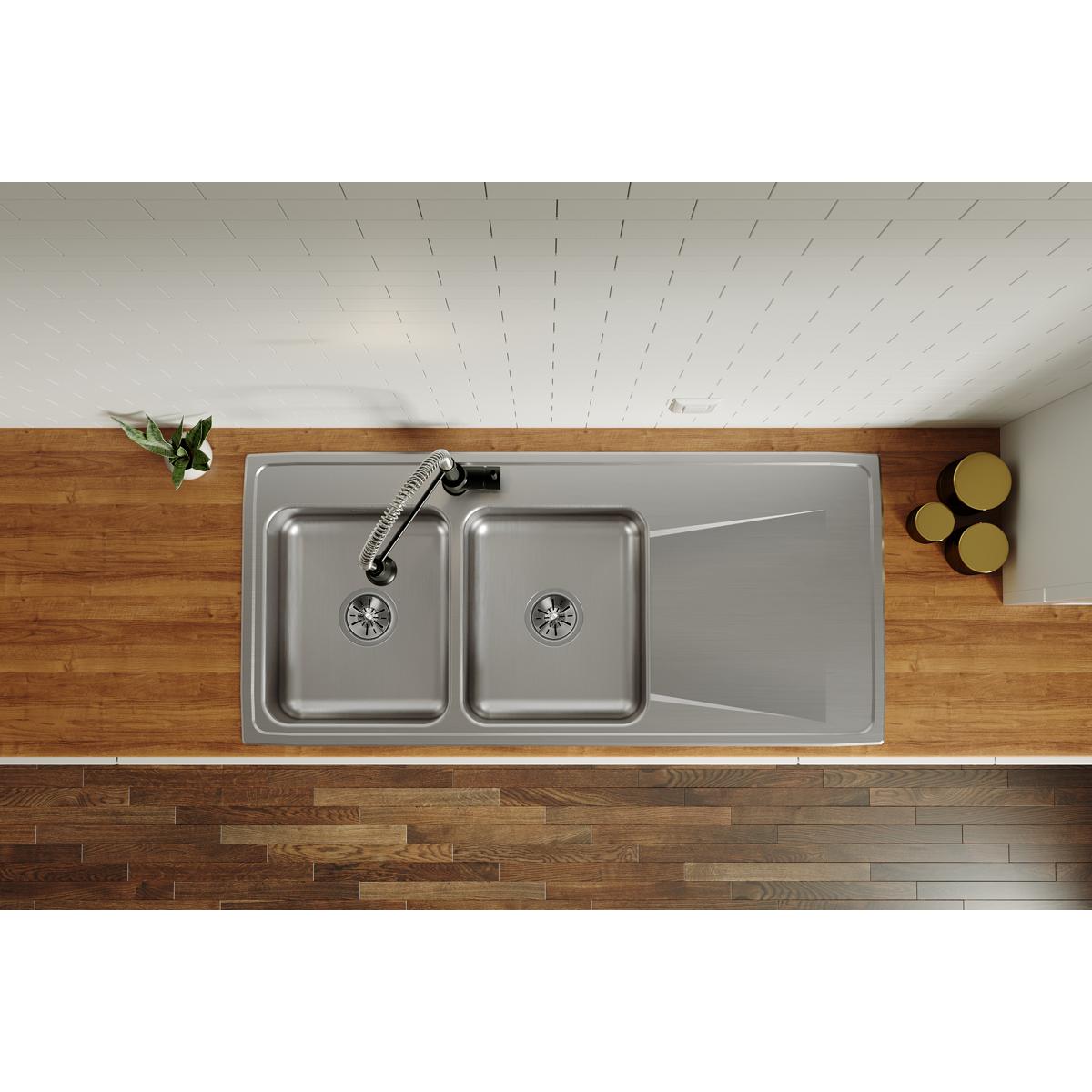 Elkay Lustertone Classic Stainless Steel 48" x 22" x 7-5/8", Equal Double Bowl Drop-in Sink with Drainboard ILR4822L1
