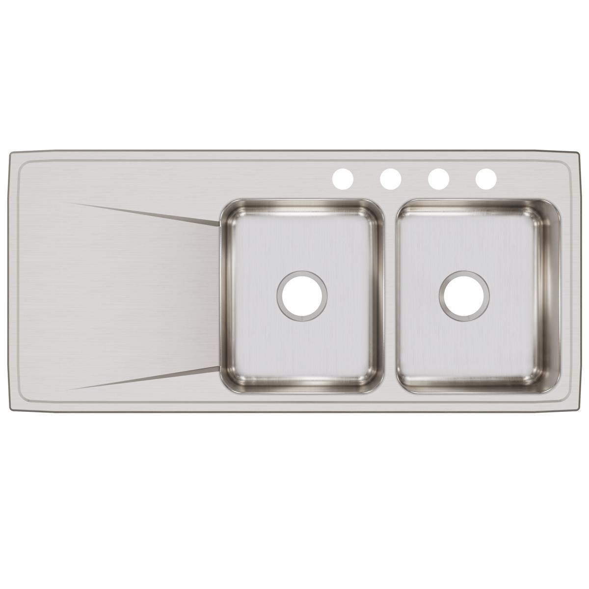 Elkay Lustertone Classic Stainless Steel 48" x 22" x 7-5/8", Equal Double Bowl Drop-in Sink with Drainboard ILR4822R4