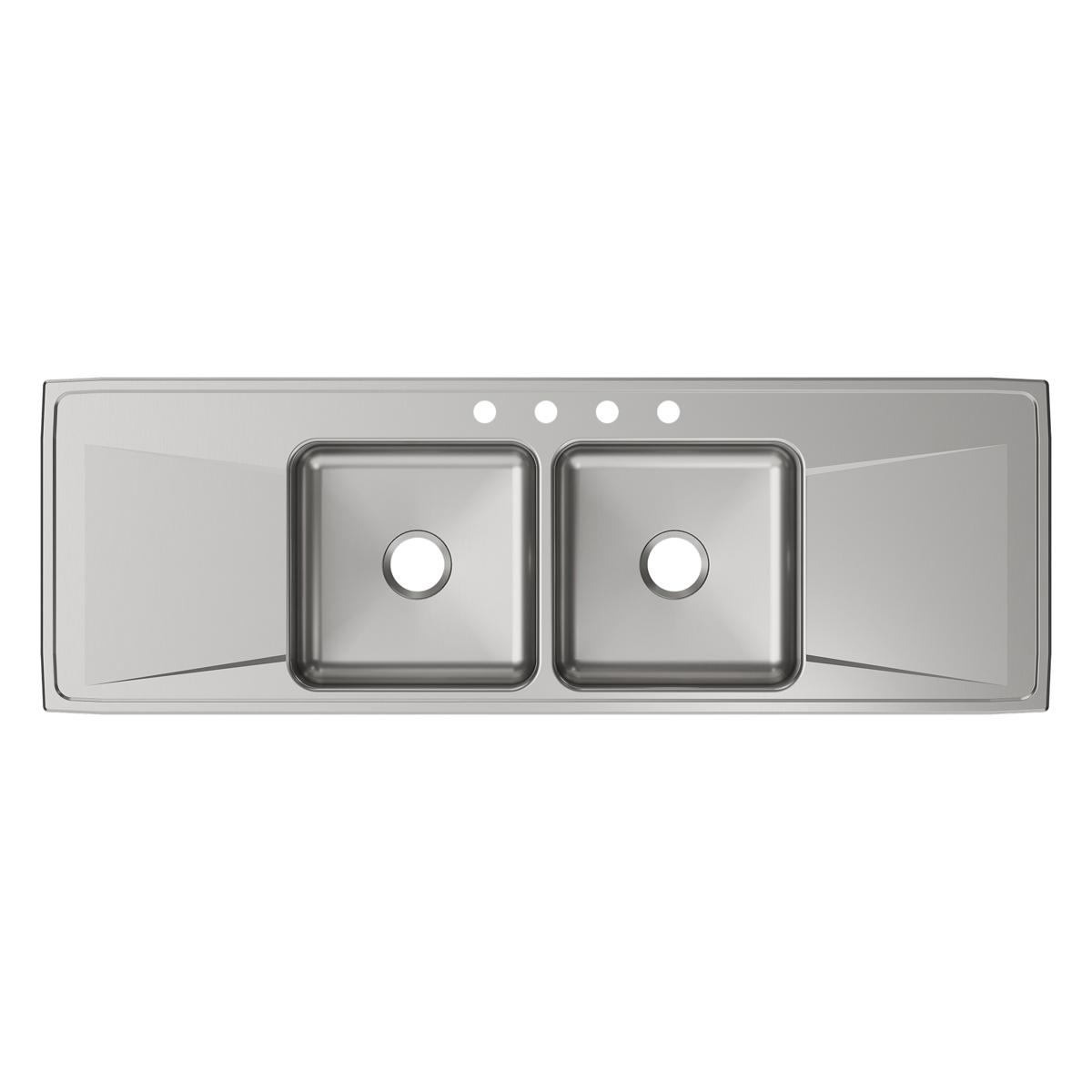 Elkay Lustertone Classic Stainless Steel 66" x 22" x 7-5/8", Equal Double Bowl Drop-in Sink with Drainboard ILR6622DD4