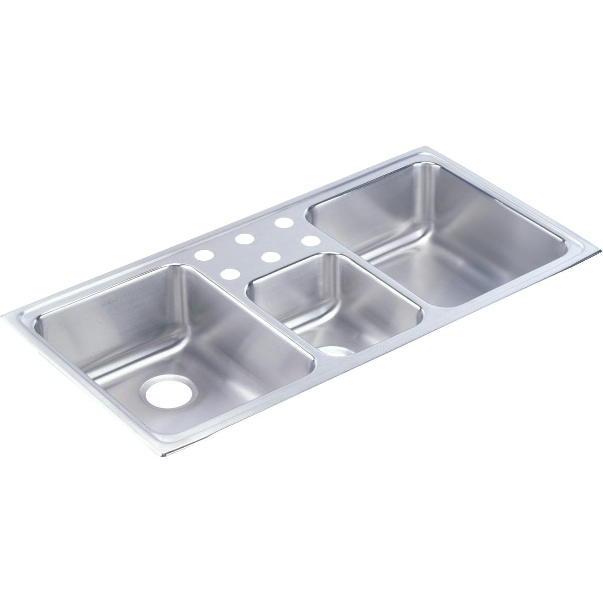 Elkay Lustertone Classic Stainless Steel 43" x 22" x 7-7/8", 3-Hole Triple Bowl Drop-in Sink LCR43223