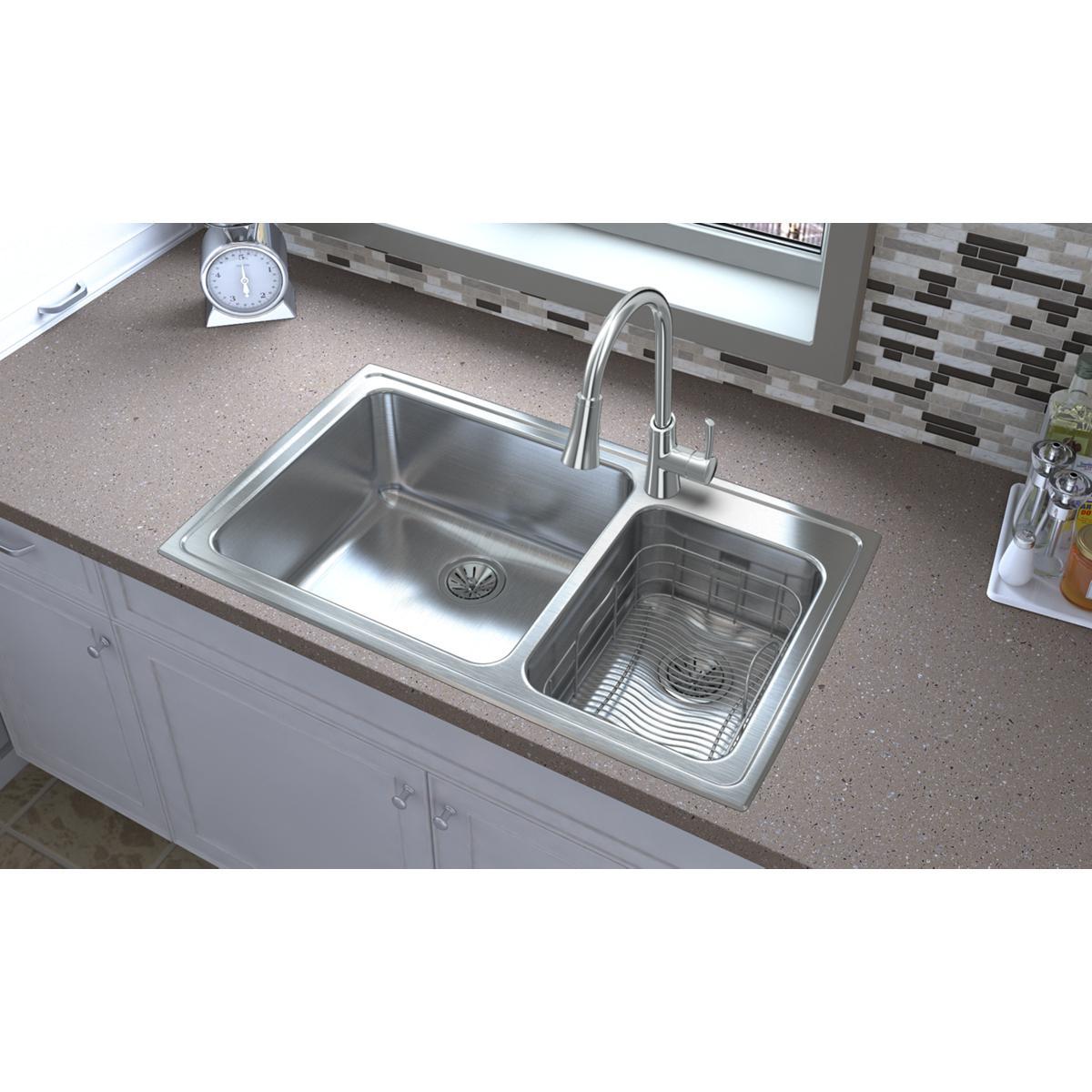 Elkay Lustertone Classic Stainless Steel 37" x 22" x 10", 2-Hole 60/40 Double Bowl Drop-in Sink LFGR37222