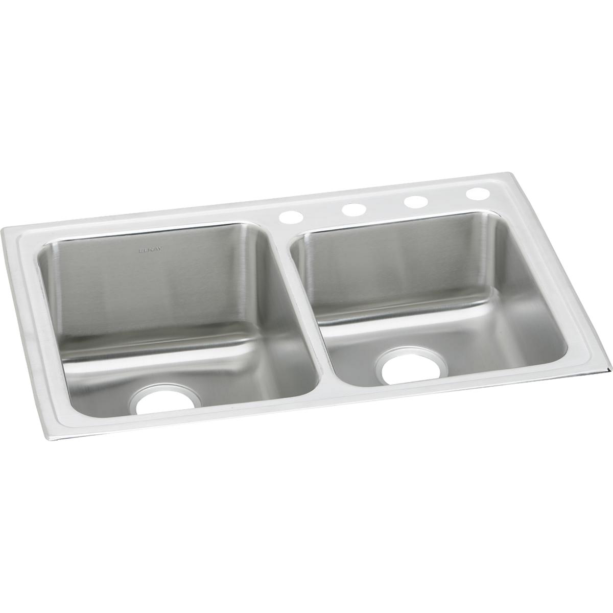 Elkay Lustertone Classic Stainless Steel 33" x 22" x 10", Offset 4-Hole Double Bowl Drop-in Sink LGR33224