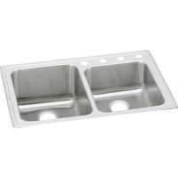 Elkay Lustertone Classic Stainless Steel 33" x 22" x 10", Offset 4-Hole Double Bowl Drop-in Sink LGR33224