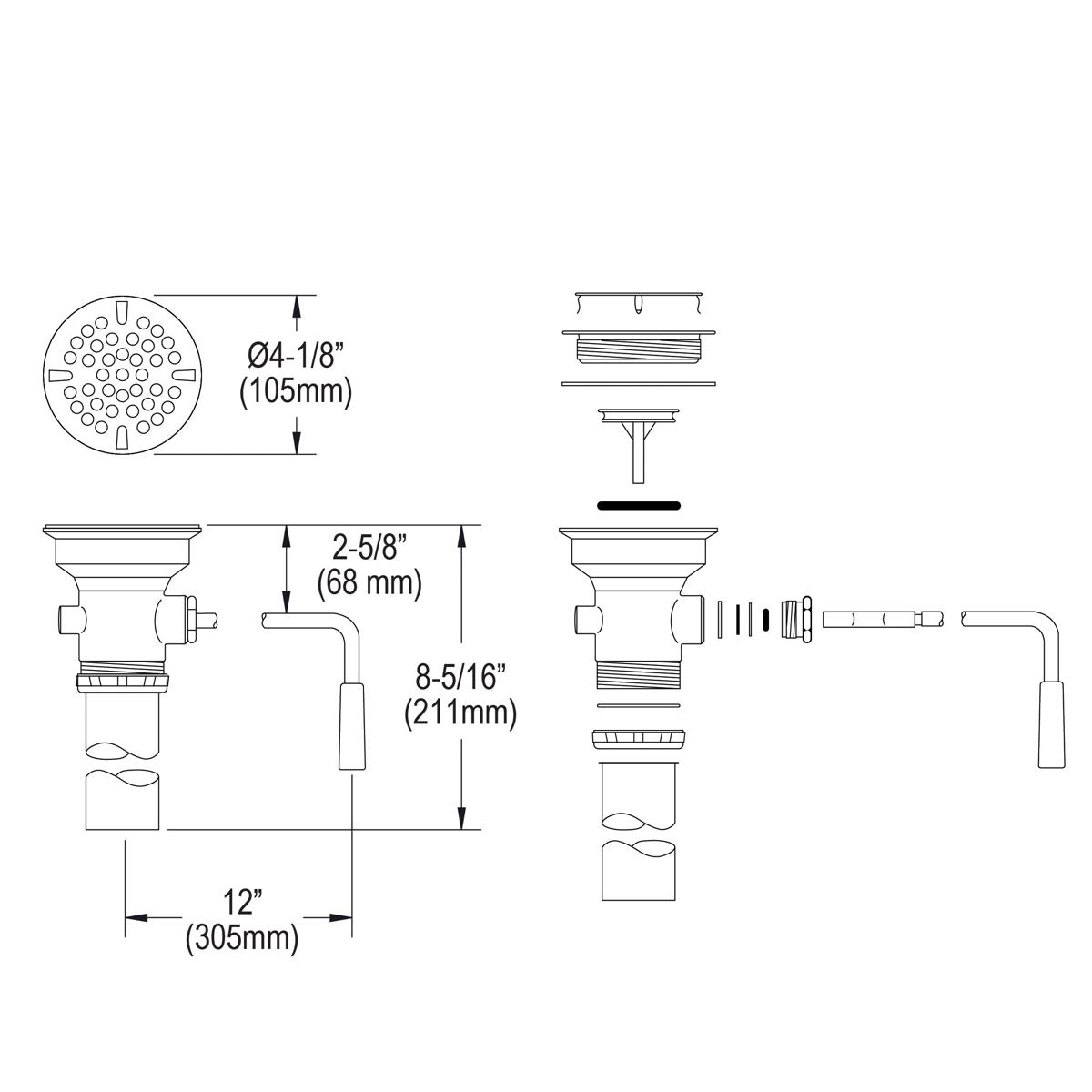 Elkay 3-1/2" Drain Fitting Rotary Lever Operated with 1-1/2" OD Tailpiece LK24RT