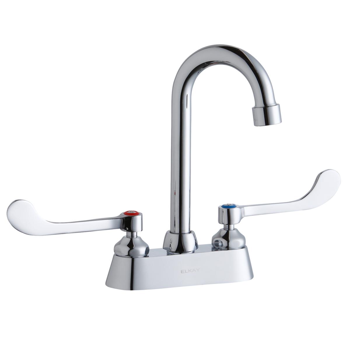 Elkay 4" Centerset with Exposed Deck Faucet with 4" Gooseneck Spout 6" Wristblade Handles Chrome LK406GN04T6
