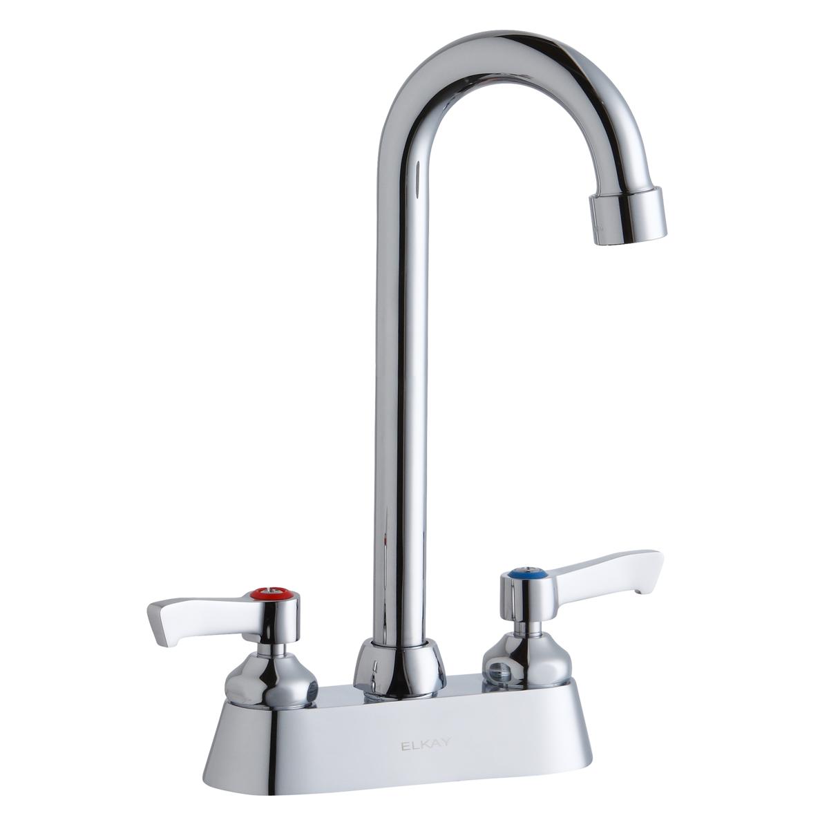 Elkay 4" Centerset with Exposed Deck Faucet with 5" Gooseneck Spout 2" Lever Handles Chrome LK406GN05L2
