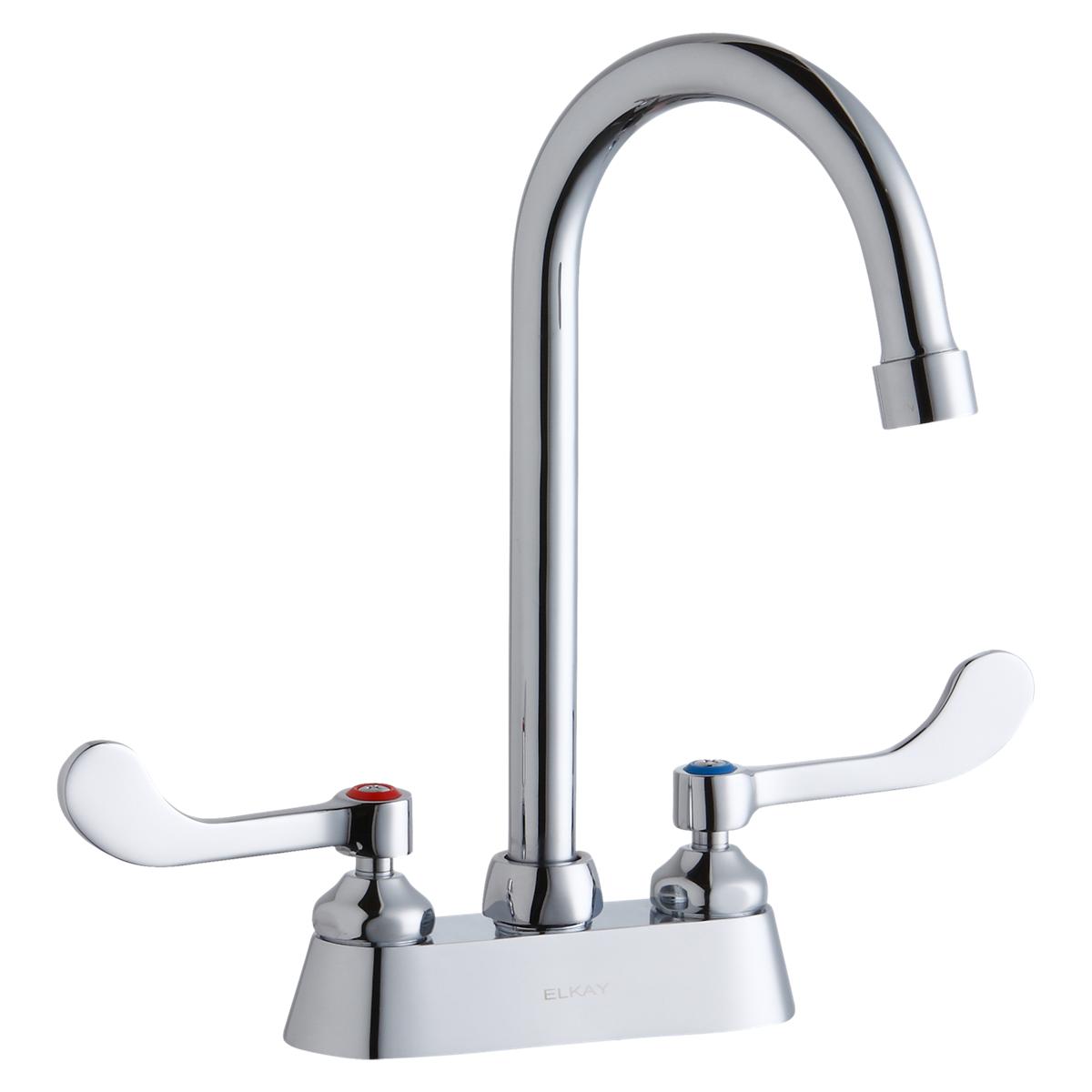 Elkay 4" Centerset with Exposed Deck Faucet with 5" Gooseneck Spout 4" Wristblade Handles Chrome LK406GN05T4