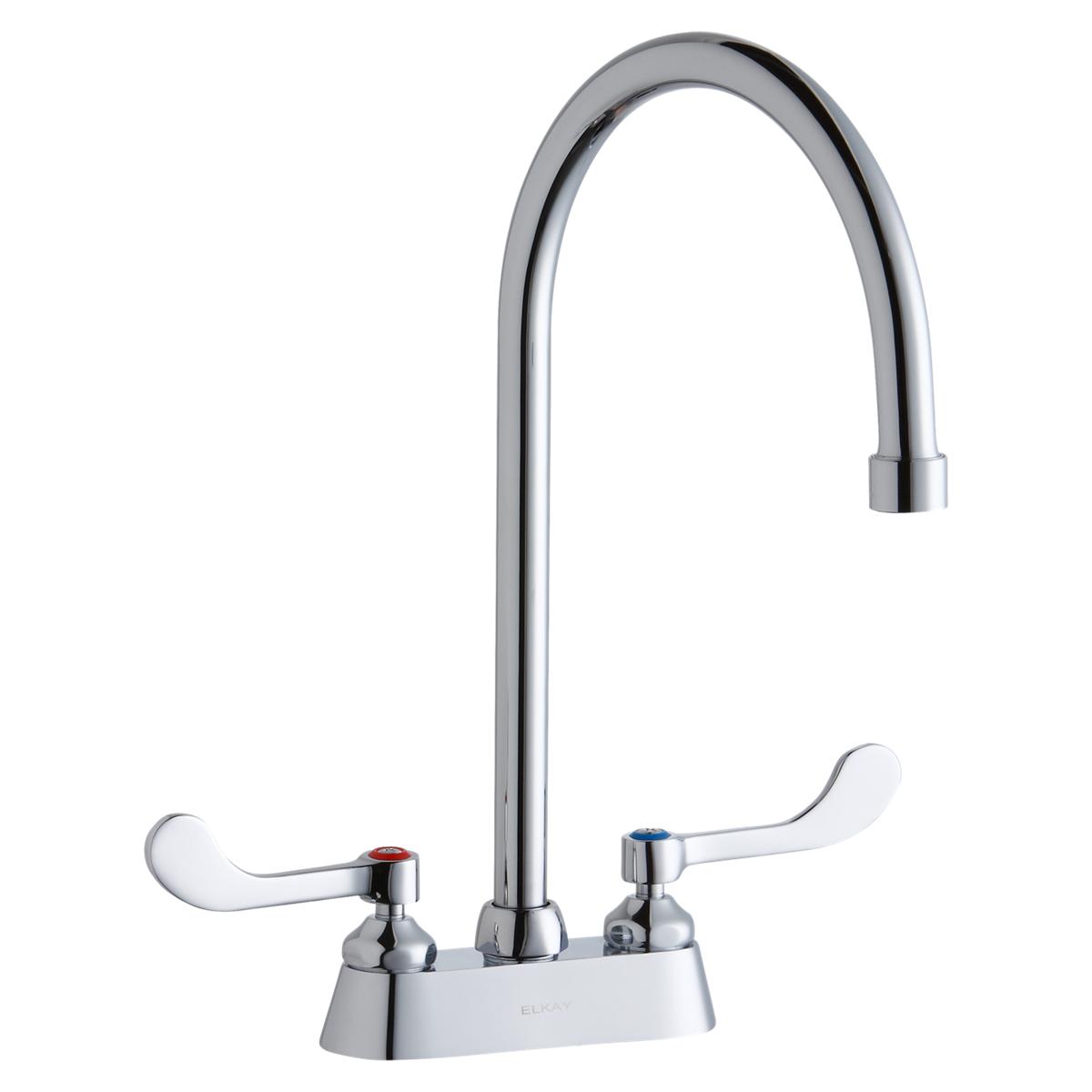 Elkay 4" Centerset with Exposed Deck Faucet with 8" Gooseneck Spout 4" Wristblade Handles Chrome LK406GN08T4