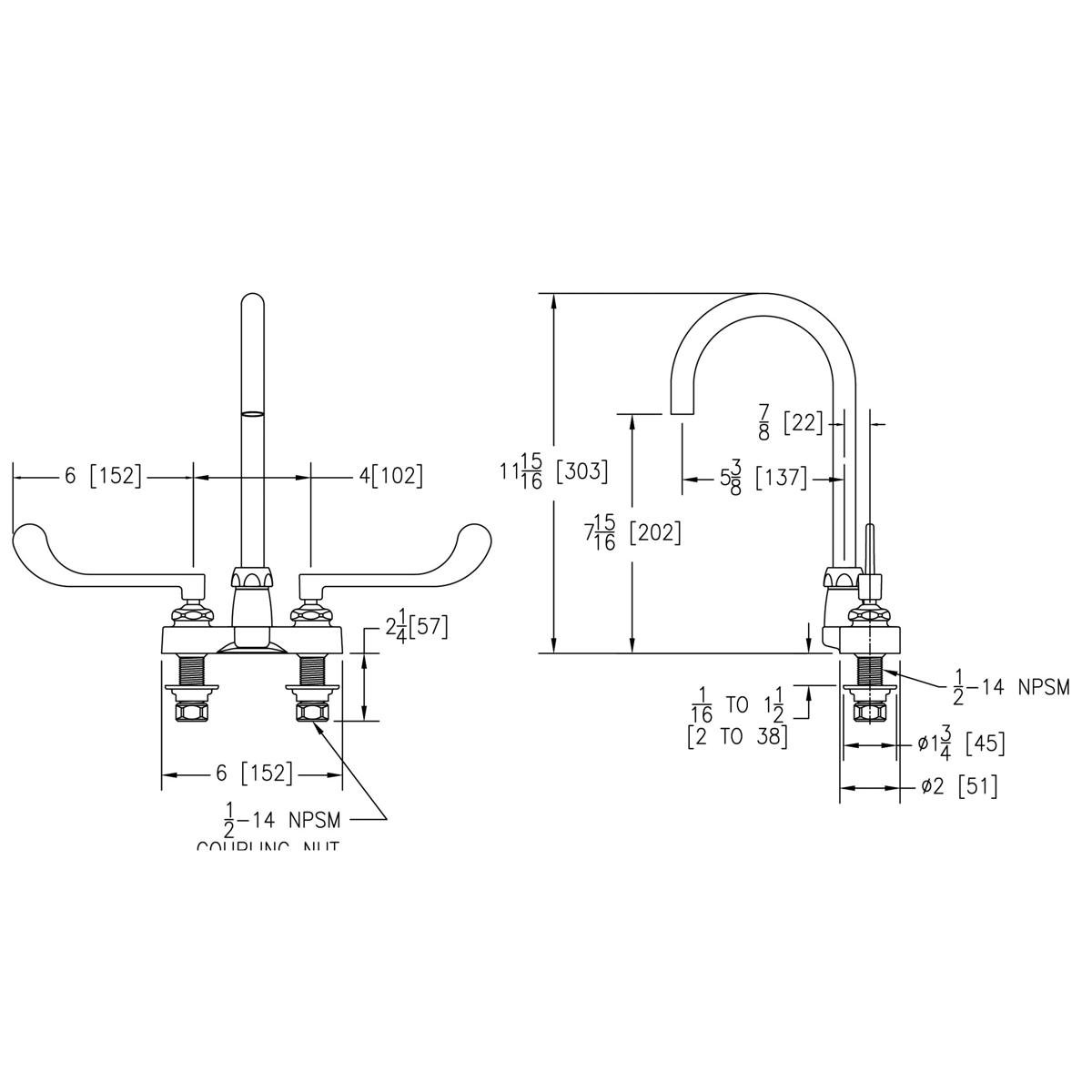 Elkay 4" Centerset with Exposed Deck Laminar Flow Faucet with 5" Gooseneck Spout 6" Wristblade Handles Chrome LK406LGN05T6