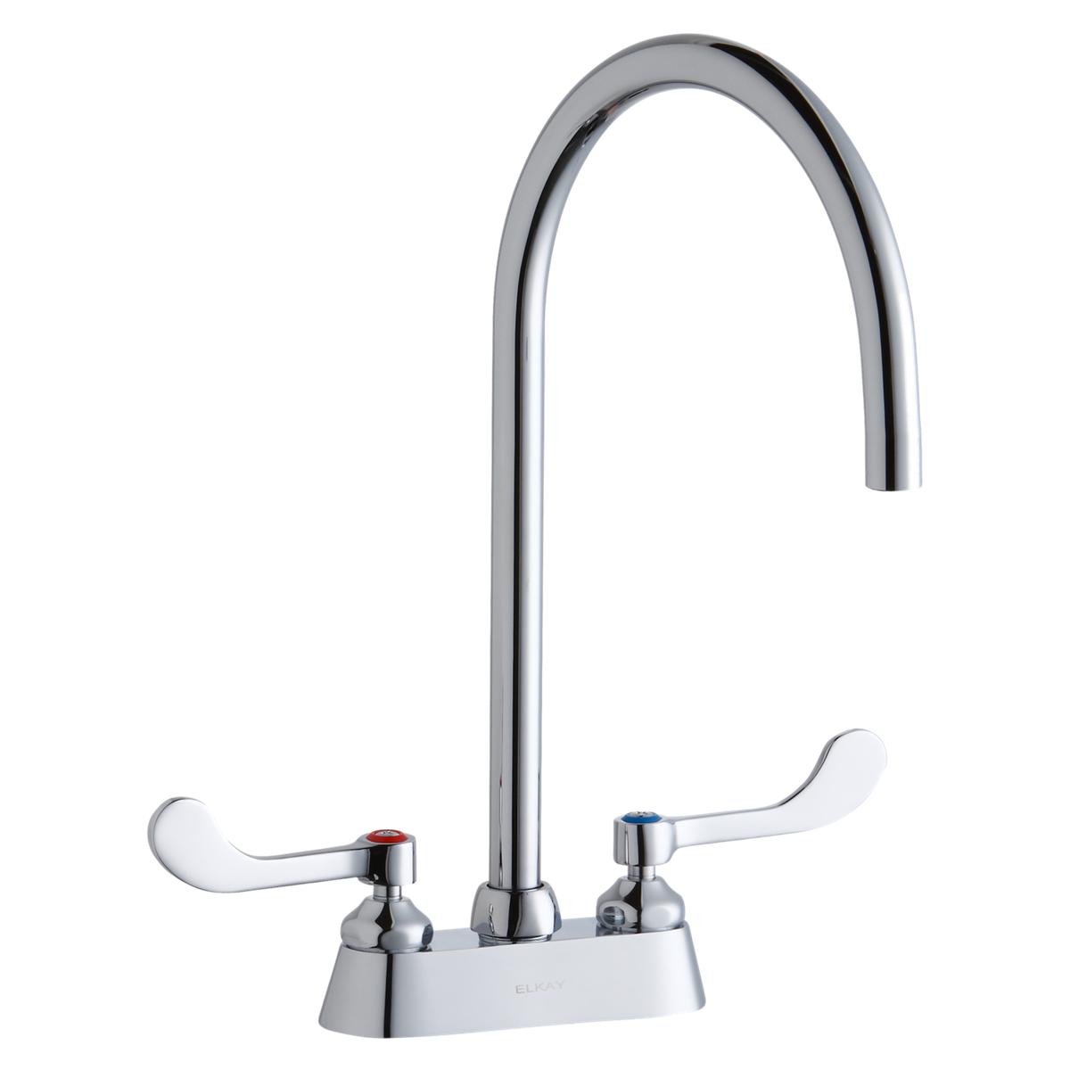 Elkay 4" Centerset with Exposed Deck Laminar Flow Faucet with 8" Gooseneck Spout 4" Wristblade Handles Chrome LK406LGN08T4