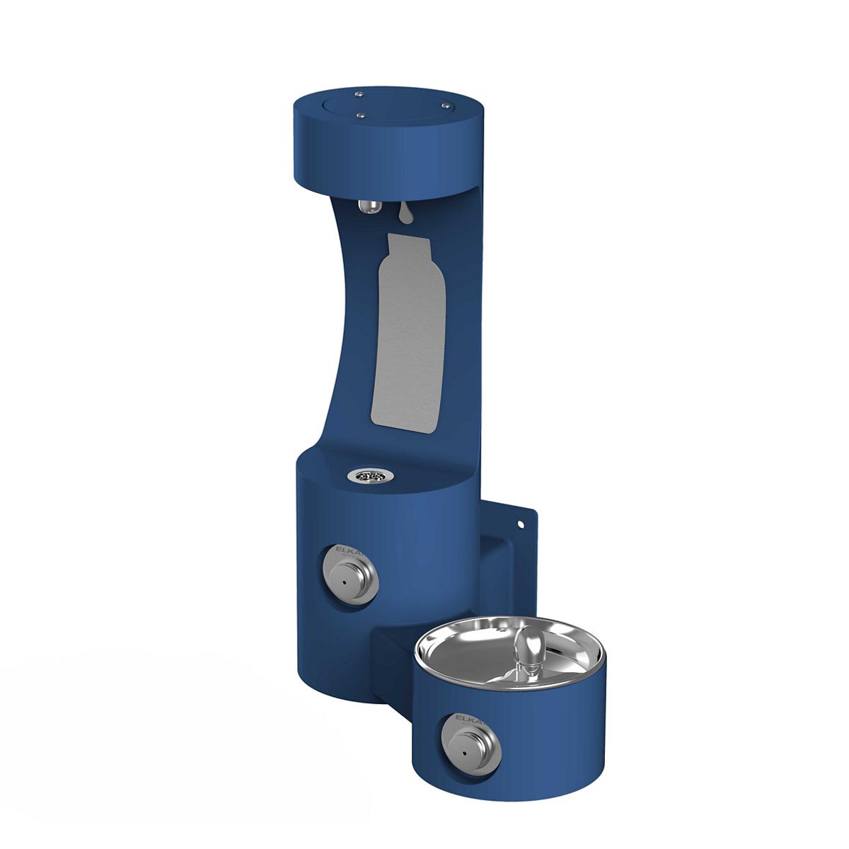 Elkay Outdoor ezH2O Bottle Filling Station Wall Mount, with Single Fountain Non-Filtered Non-Refrigerated, Blue LK4408BFBLU