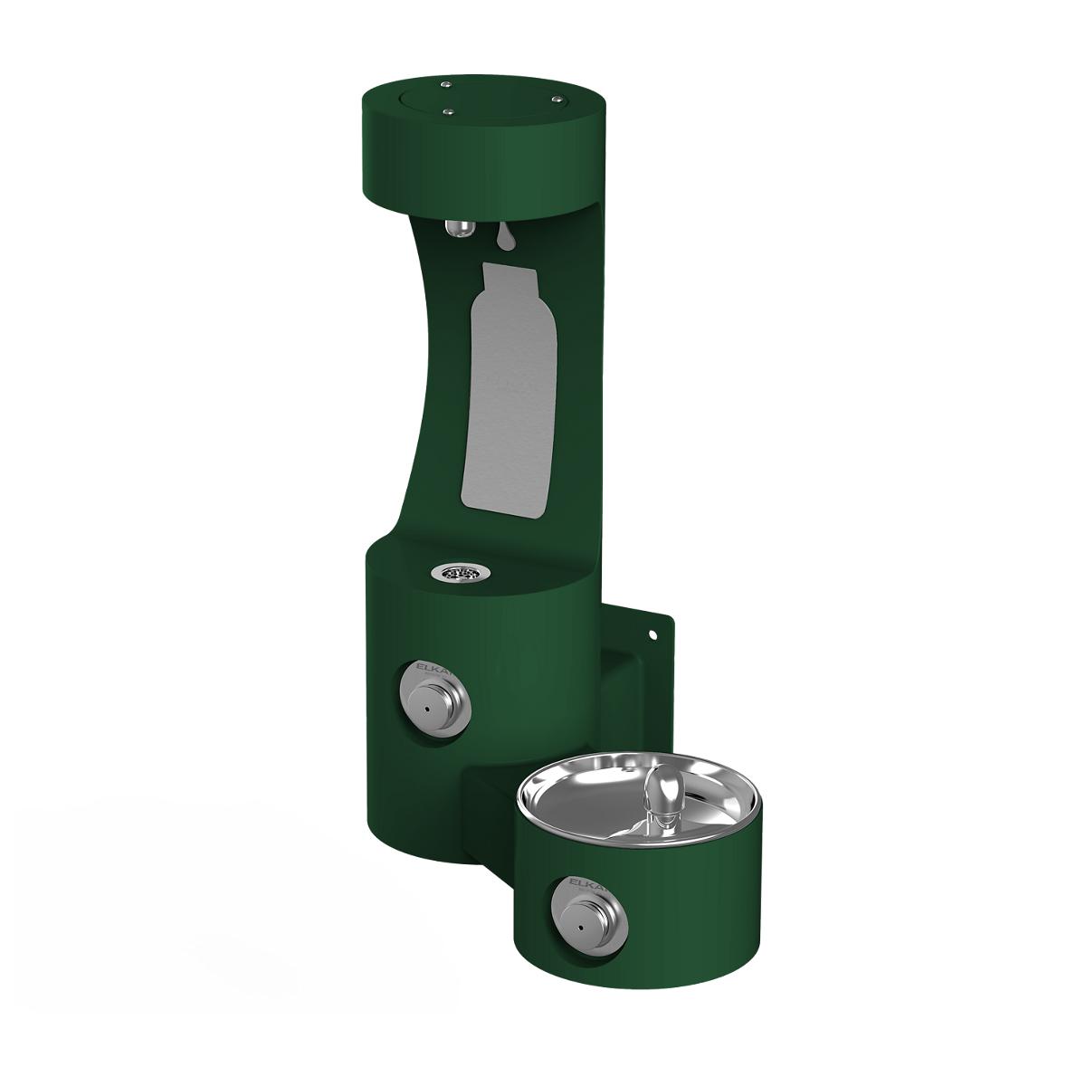 Elkay Outdoor ezH2O Bottle Filling Station Wall Mount, with Single Fountain Non-Filtered Non-Refrigerated, Evergreen LK4408BFEVG