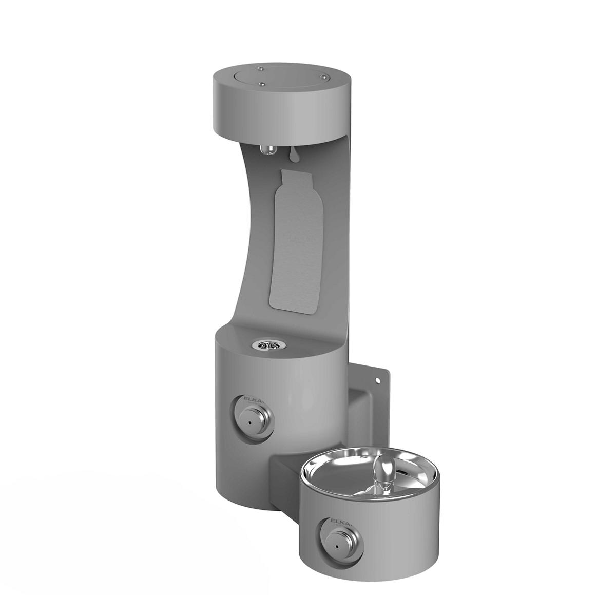 Elkay Outdoor ezH2O Bottle Filling Station Wall Mount, with Single Fountain Non-Filtered Non-Refrigerated, Gray LK4408BFGRY