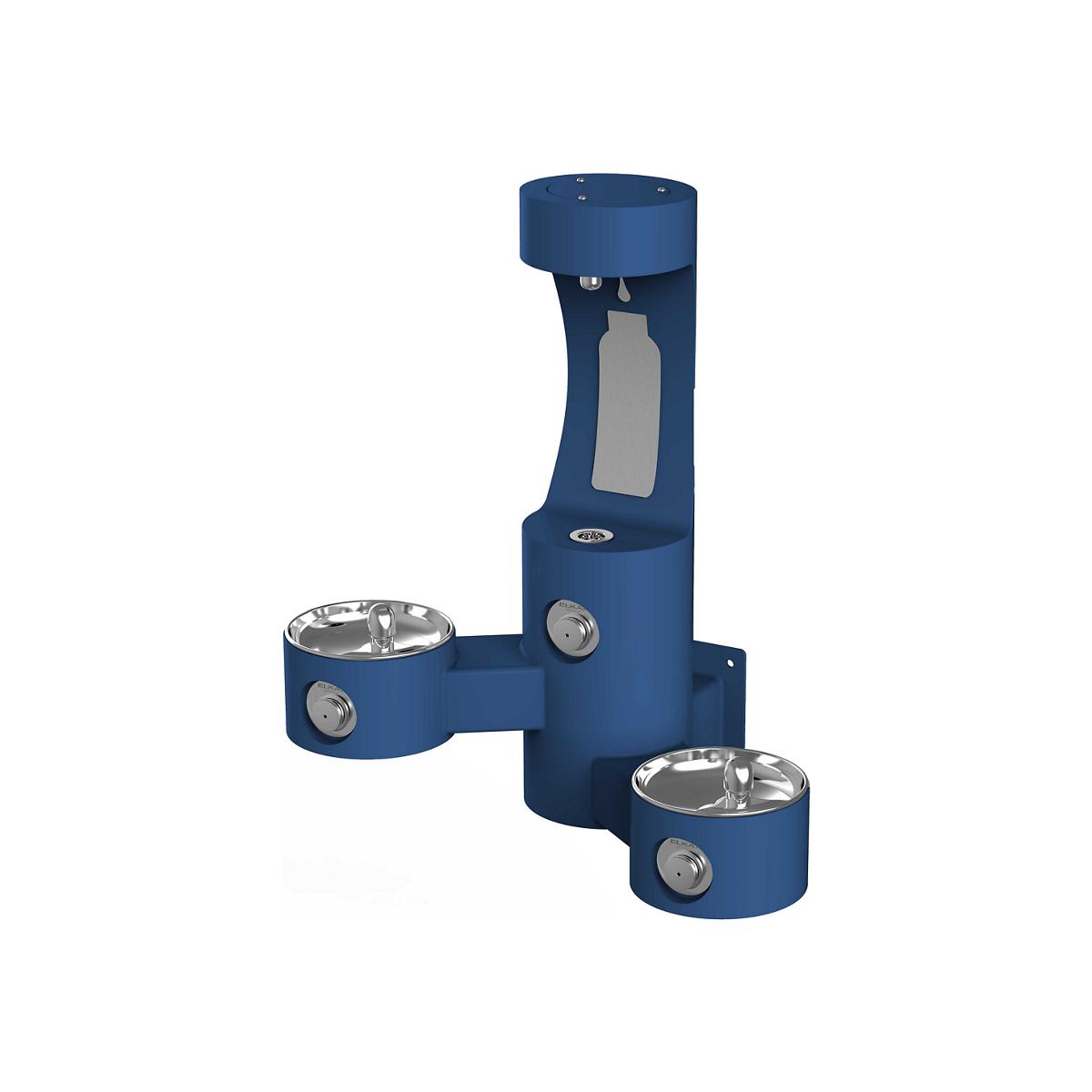 Elkay Outdoor ezH2O Bottle Filling Station Wall Mount, with Bi-Level Fountain, Non-Filtered Non-Refrigerated, Blue LK4409BFBLU