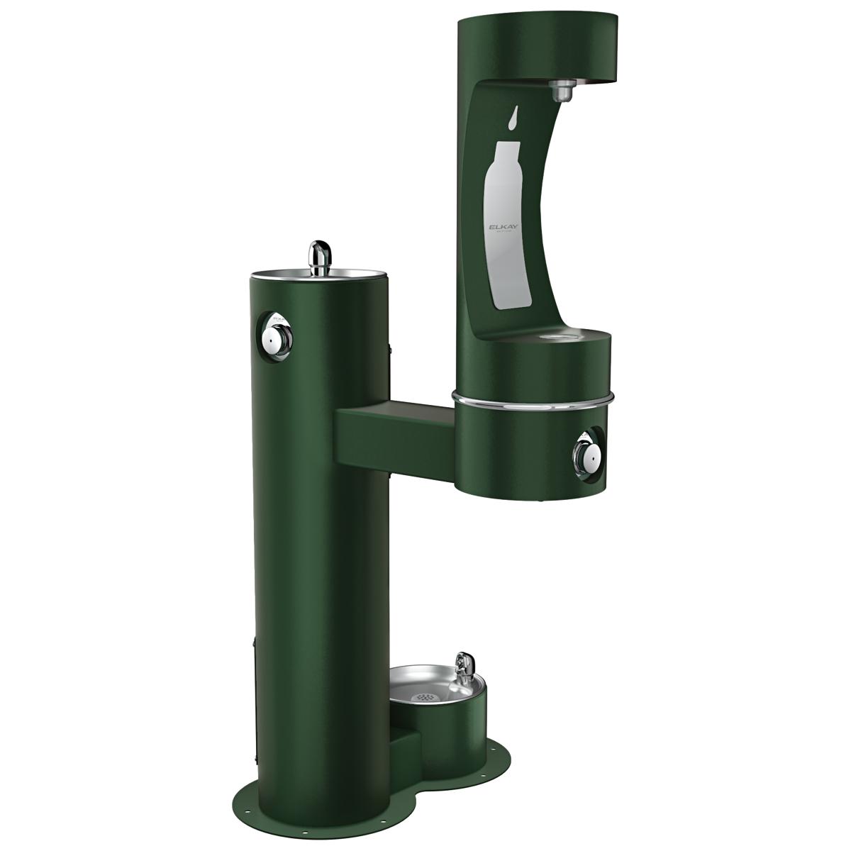Elkay Outdoor ezH2O Lower Bottle Filling Station Bi-Level, Pedestal with Pet Station Non-Filtered Non-Refrigerated Evergreen LK4420BF1LDBEVG