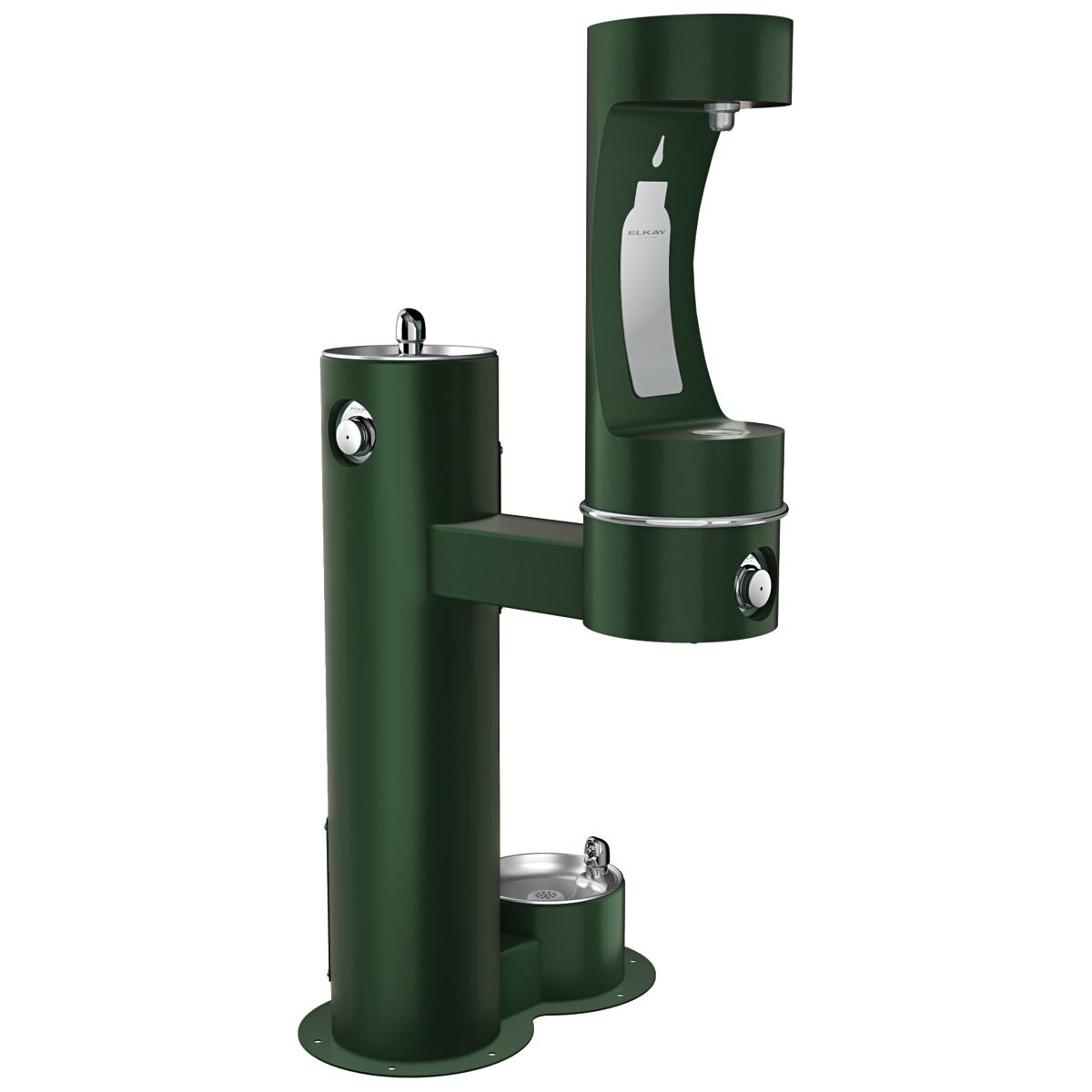 Elkay Outdoor ezH2O Lower Bottle Filling Station, Bi-Level Pedestal with Pet Station NonFilter, NonRefrige FreezeResist Evergreen LK4420BF1LDBFRKEVG