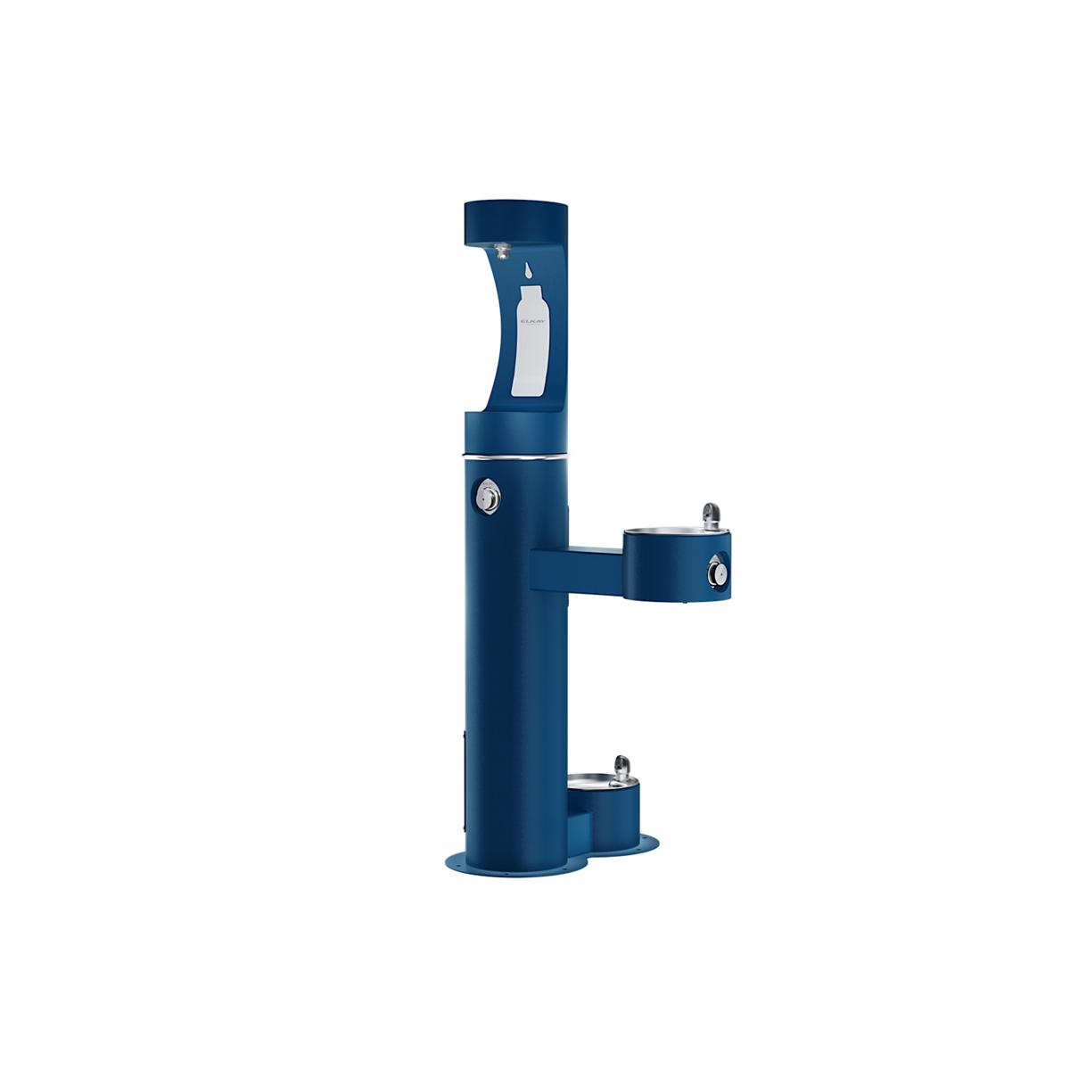 Elkay Outdoor ezH2O Upper Bottle Filling Station Bi-Level, Pedestal with Pet Station Non-Filtered Non-Refrigerated Blue LK4420BF1UDBBLU