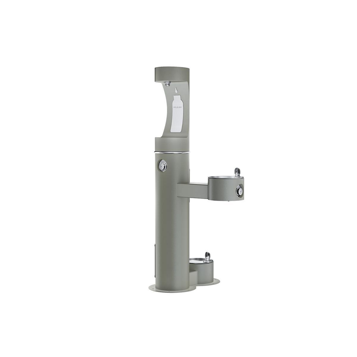 Elkay Outdoor ezH2O Upper Bottle Filling Station Bi-Level, Pedestal with Pet Station Non-Filtered Non-Refrigerated Gray LK4420BF1UDBGRY