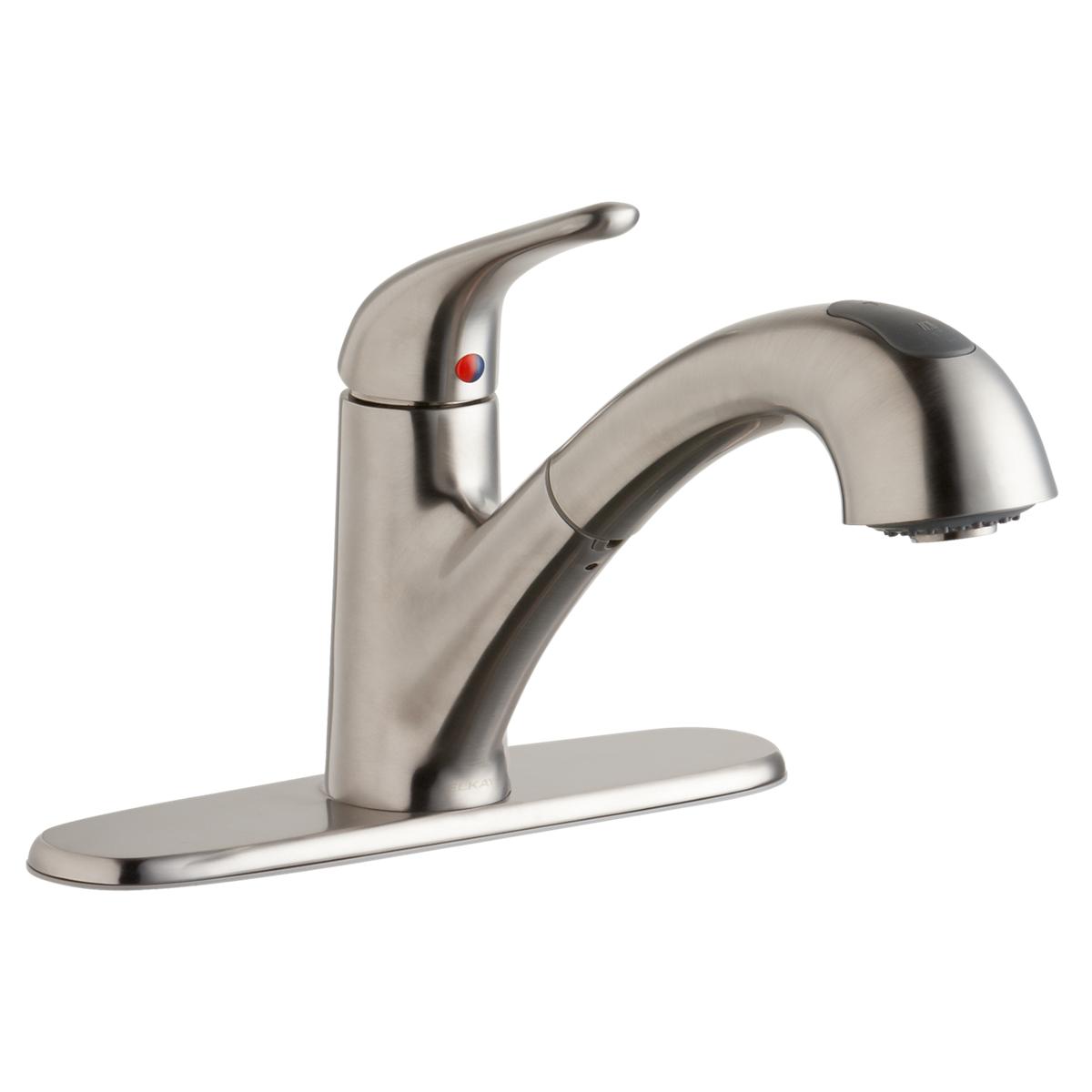 Elkay Everyday Single Hole Deck Mount Kitchen Faucet with Pull-out Spray Lever Handle and Escutcheon Lustrous Steel LK5000LS