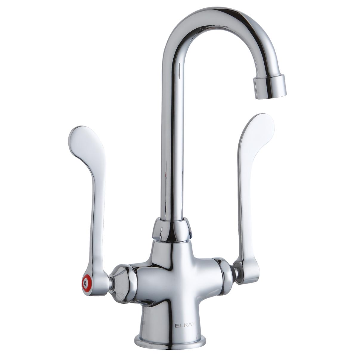 Elkay Single Hole with Concealed Deck Faucet with 4" Gooseneck Spout 6" Wristblade Handles Chrome LK500GN04T6