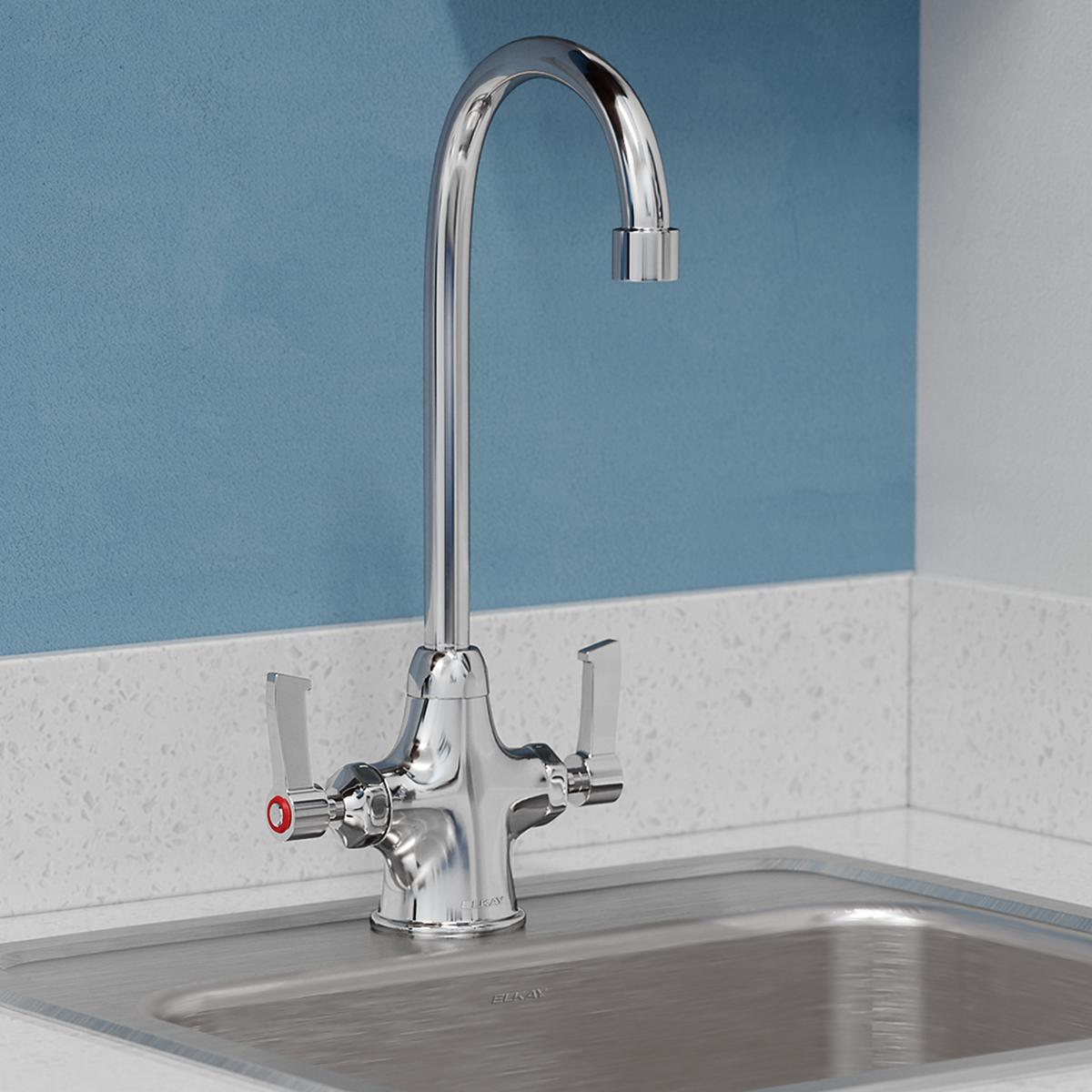 Elkay Single Hole with Concealed Deck Faucet with 5" Gooseneck Spout 2" Lever Handles Chrome LK500GN05L2