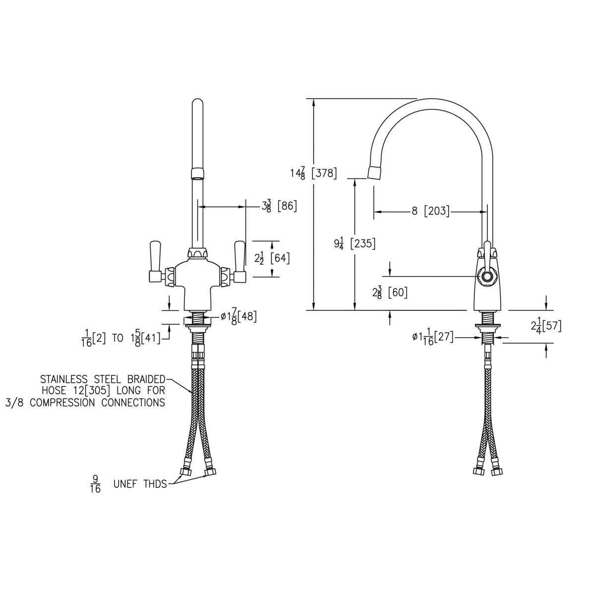 Elkay Single Hole with Concealed Deck Faucet with 8" Gooseneck Spout 2" Lever Handles Chrome LK500GN08L2