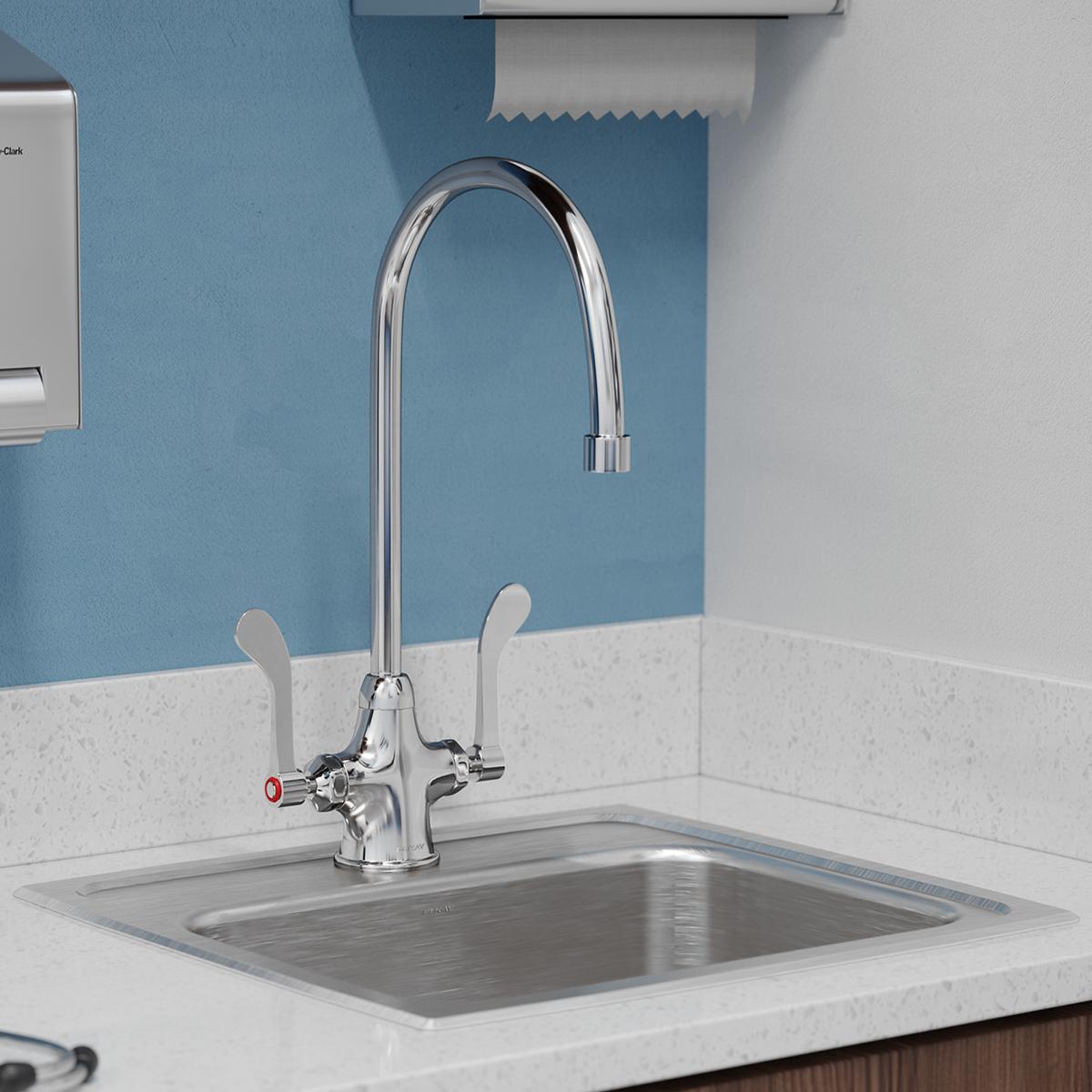 Elkay Single Hole with Concealed Deck Faucet with 8" Gooseneck Spout 4" Wristblade Handles Chrome LK500GN08T4