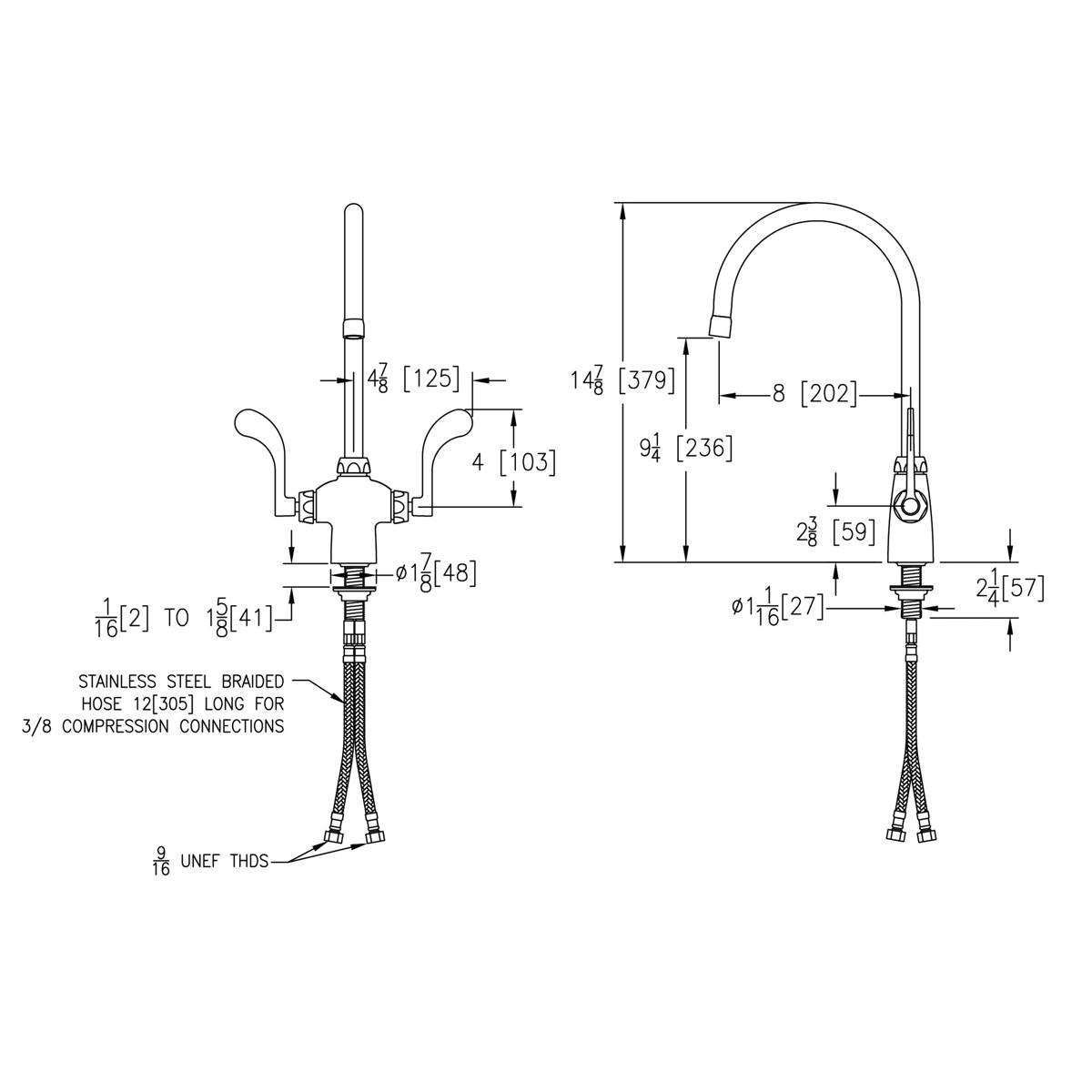Elkay Single Hole with Concealed Deck Faucet with 8" Gooseneck Spout 4" Wristblade Handles Chrome LK500GN08T4