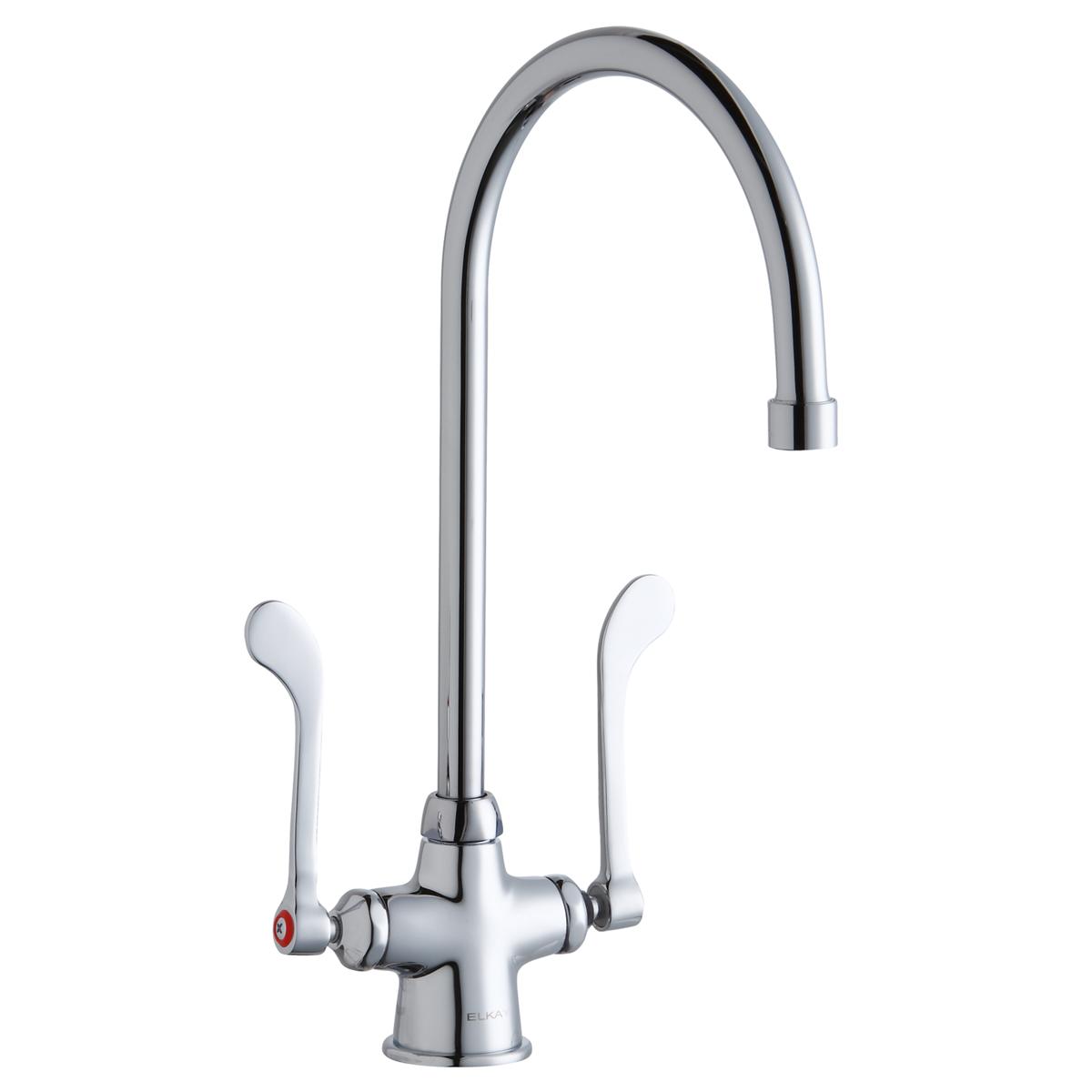 Elkay Single Hole with Concealed Deck Faucet with 8" Gooseneck Spout 6" Wristblade Handles Chrome LK500GN08T6