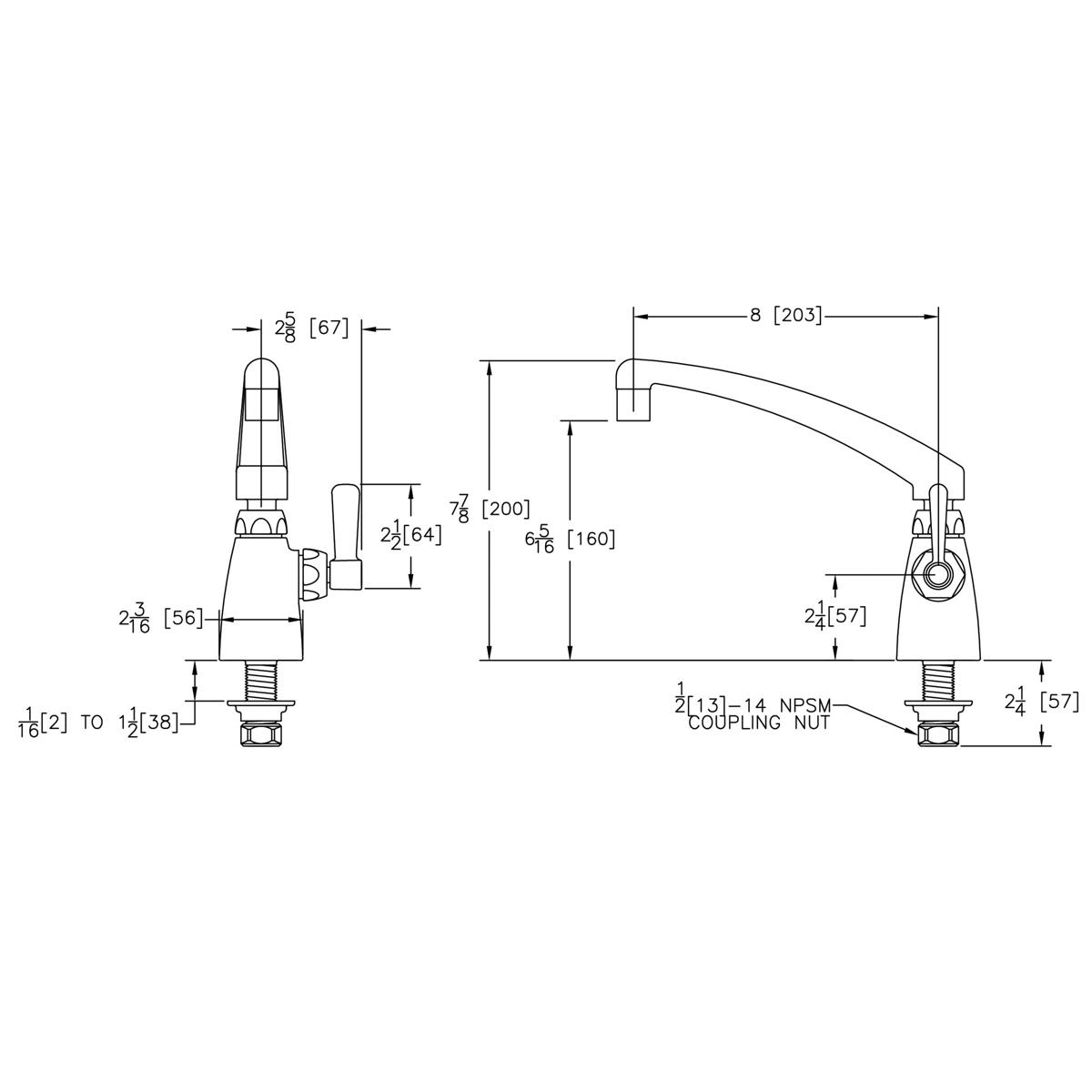 Elkay Single Hole with Single Control Faucet with 8" Arc Tube Spout 2" Lever Handle Chrome LK535AT08L2