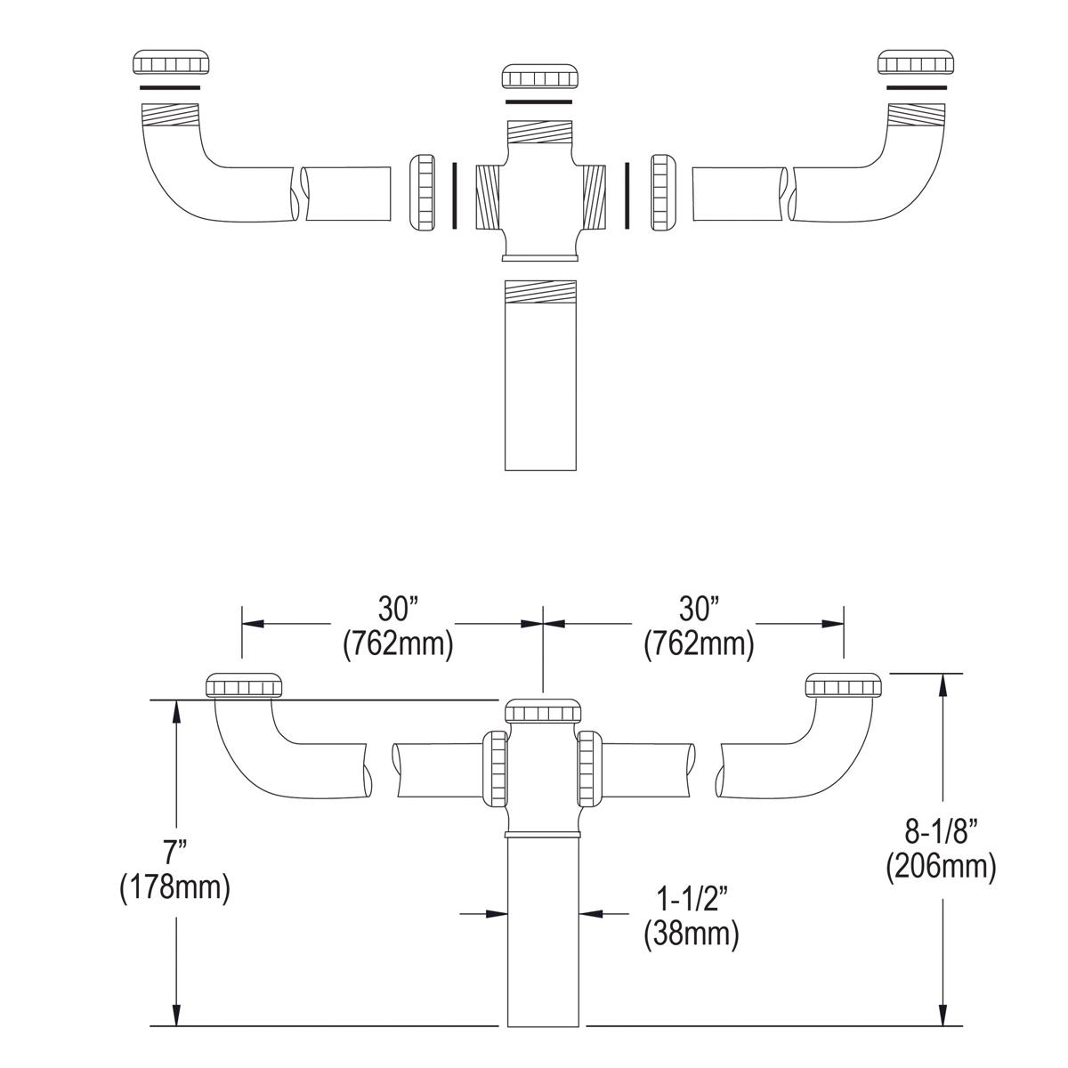 Elkay Drain Fitting Center Outlet for Triple Bowl Sinks with Aligned Drains LK60