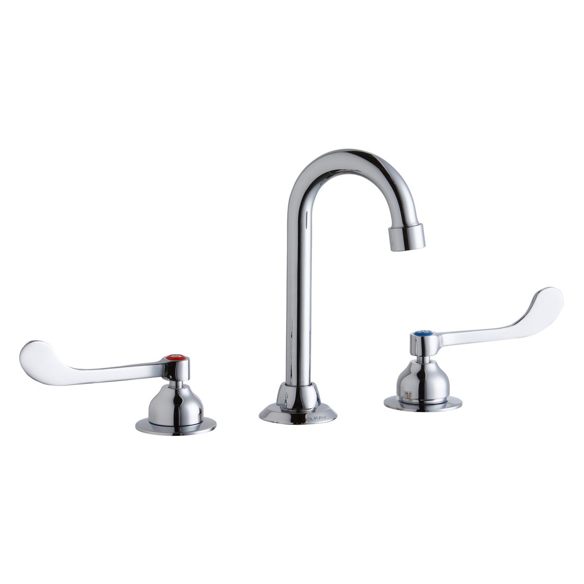 Elkay 8" Centerset with Concealed Deck Faucet with 4" Gooseneck Spout 6" Wristblade Handles Chrome LK800GN04T6