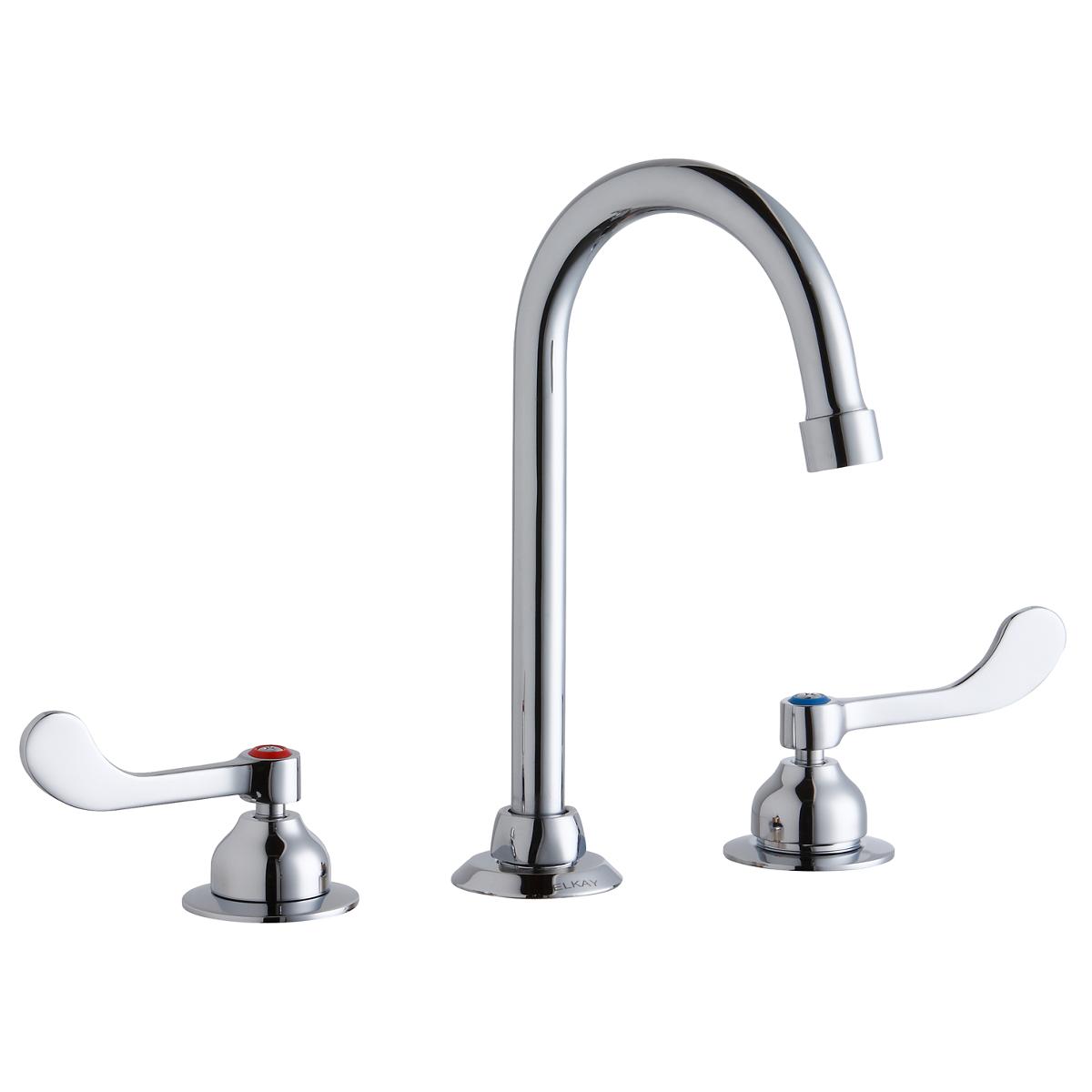 Elkay 8" Centerset with Concealed Deck Faucet with 5" Gooseneck Spout 4" Wristblade Handles Chrome LK800GN05T4
