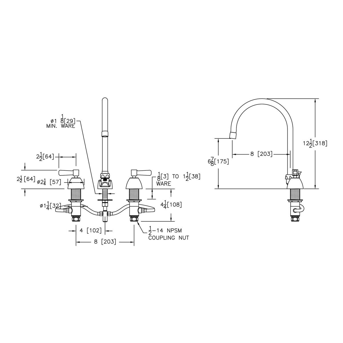 Elkay 8" Centerset with Concealed Deck Faucet with 8" Gooseneck Spout 2" Lever Handles Chrome LK800GN08L2