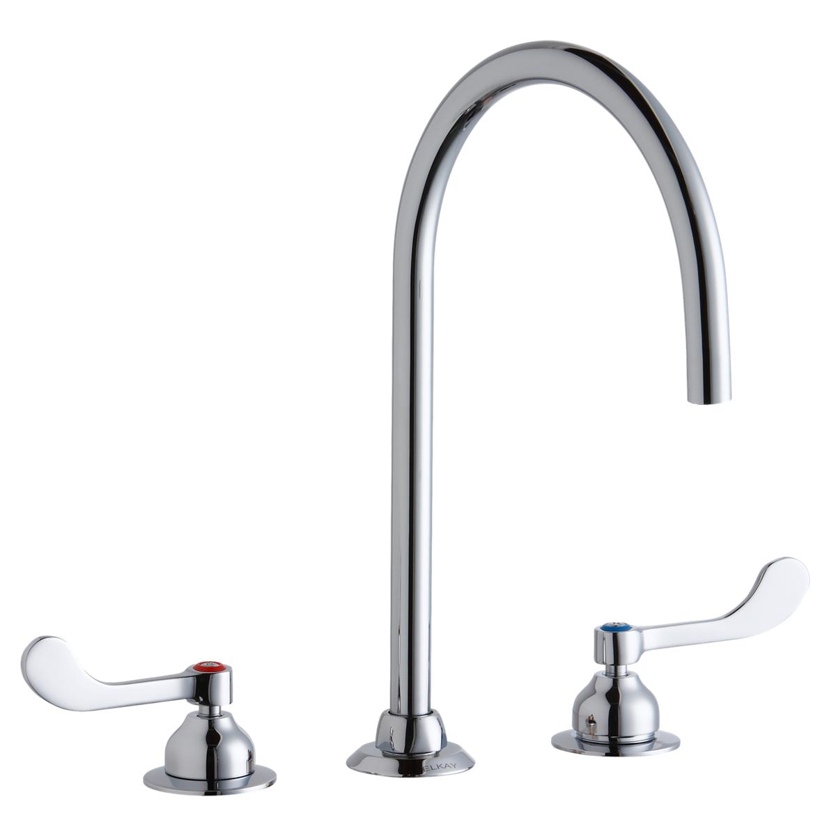 Elkay 8" Centerset with Concealed Deck Laminar Flow Faucet with 8" Gooseneck Spout 4" Wristblade Handles Chrome LK800LGN08T4