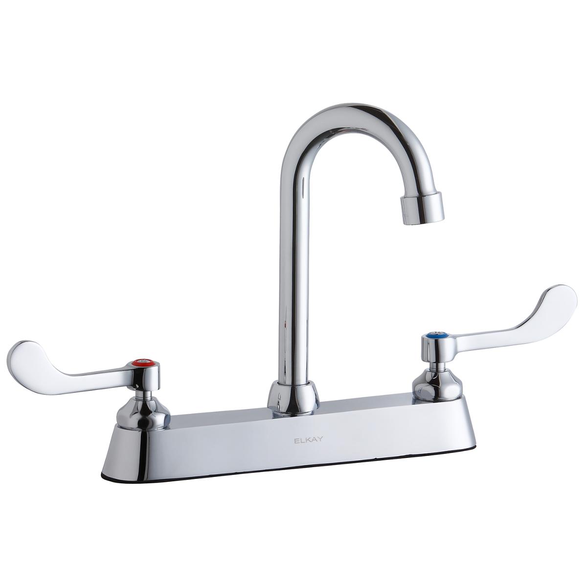 Elkay 8" Centerset with Exposed Deck Faucet with 4" Gooseneck Spout 4" Wristblade Handles Chrome LK810GN04T4