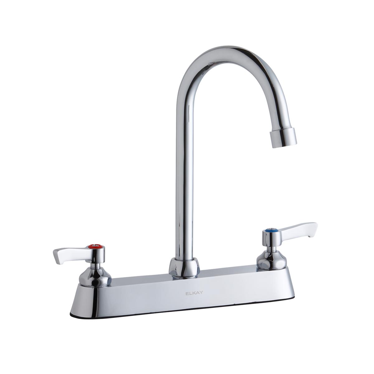 Elkay 8" Centerset with Exposed Deck Faucet with 5" Gooseneck Spout 2" Lever Handles Chrome LK810GN05L2