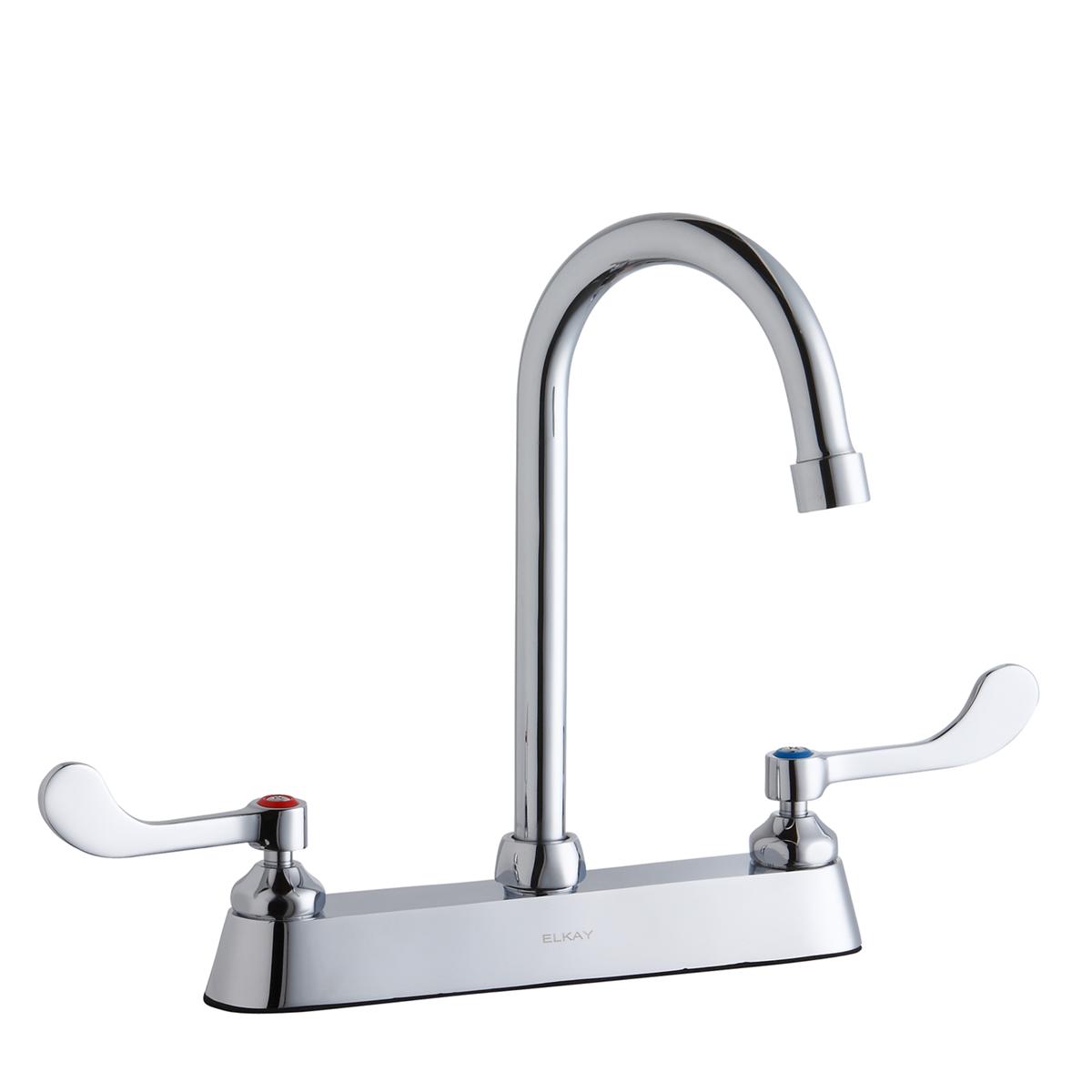 Elkay 8" Centerset with Exposed Deck Faucet with 5" Gooseneck Spout 4" Wristblade Handles Chrome LK810GN05T4