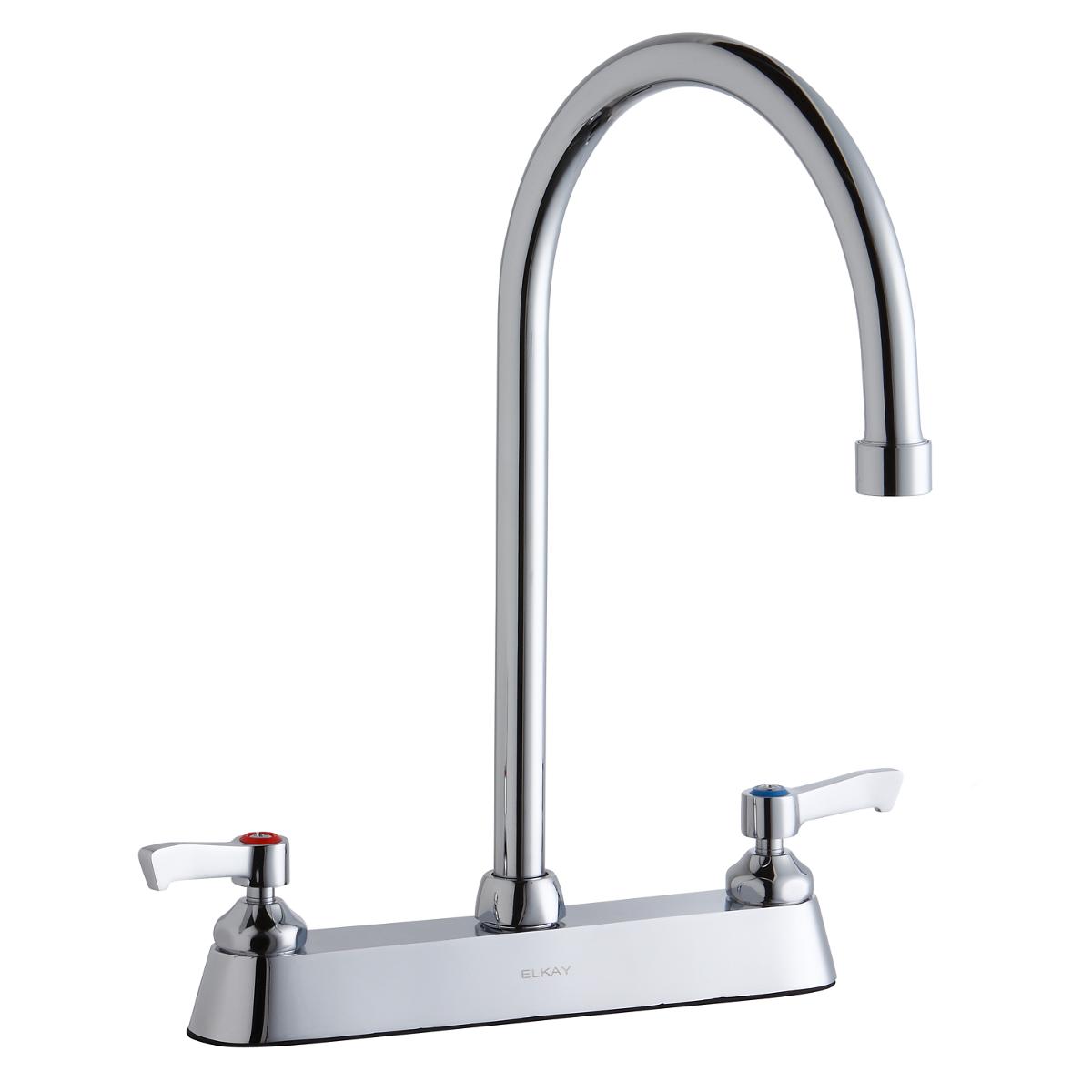 Elkay 8" Centerset with Exposed Deck Faucet with 8" Gooseneck Spout 2" Lever Handles Chrome LK810GN08L2