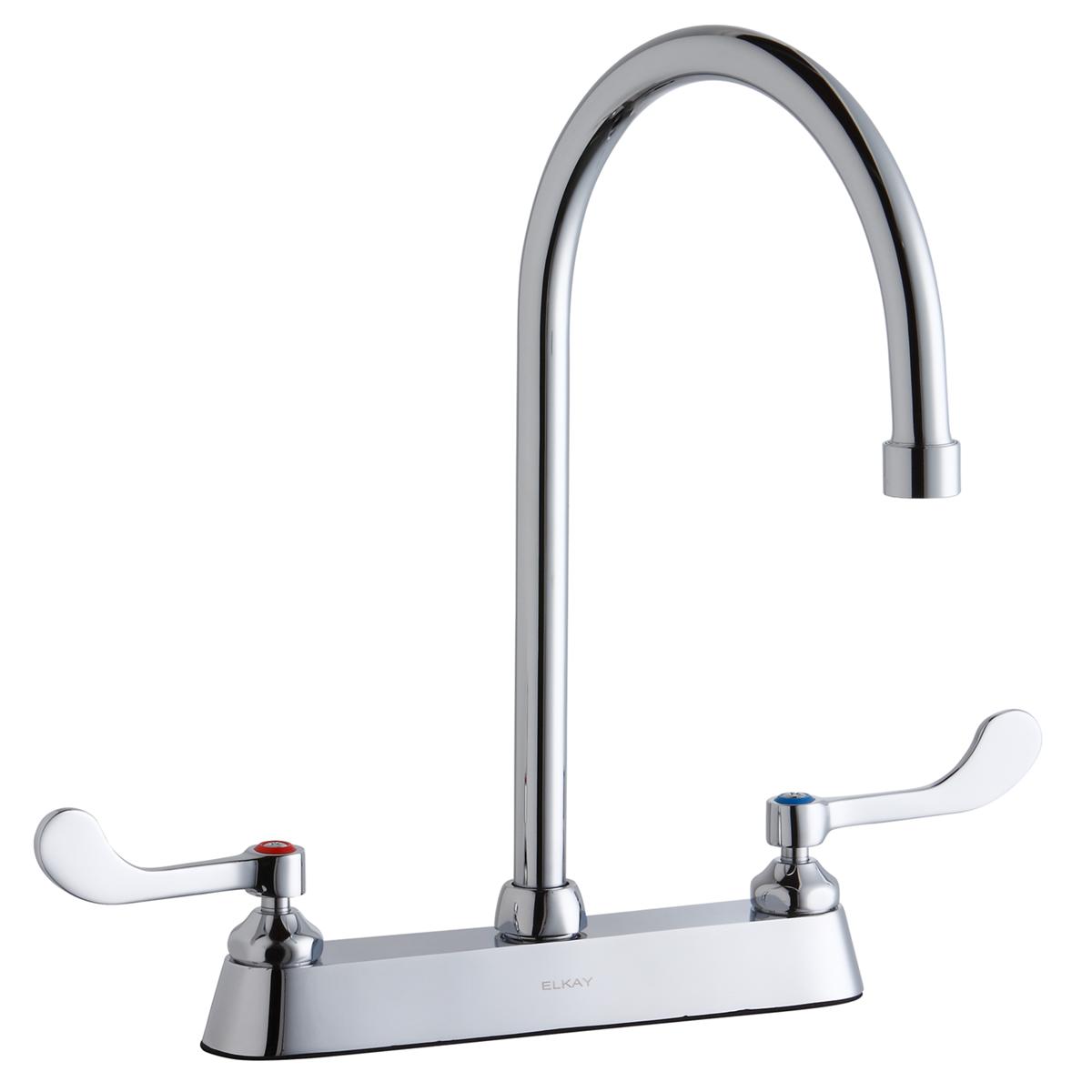 Elkay 8" Centerset with Exposed Deck Faucet with 8" Gooseneck Spout 4" Wristblade Handles Chrome LK810GN08T4