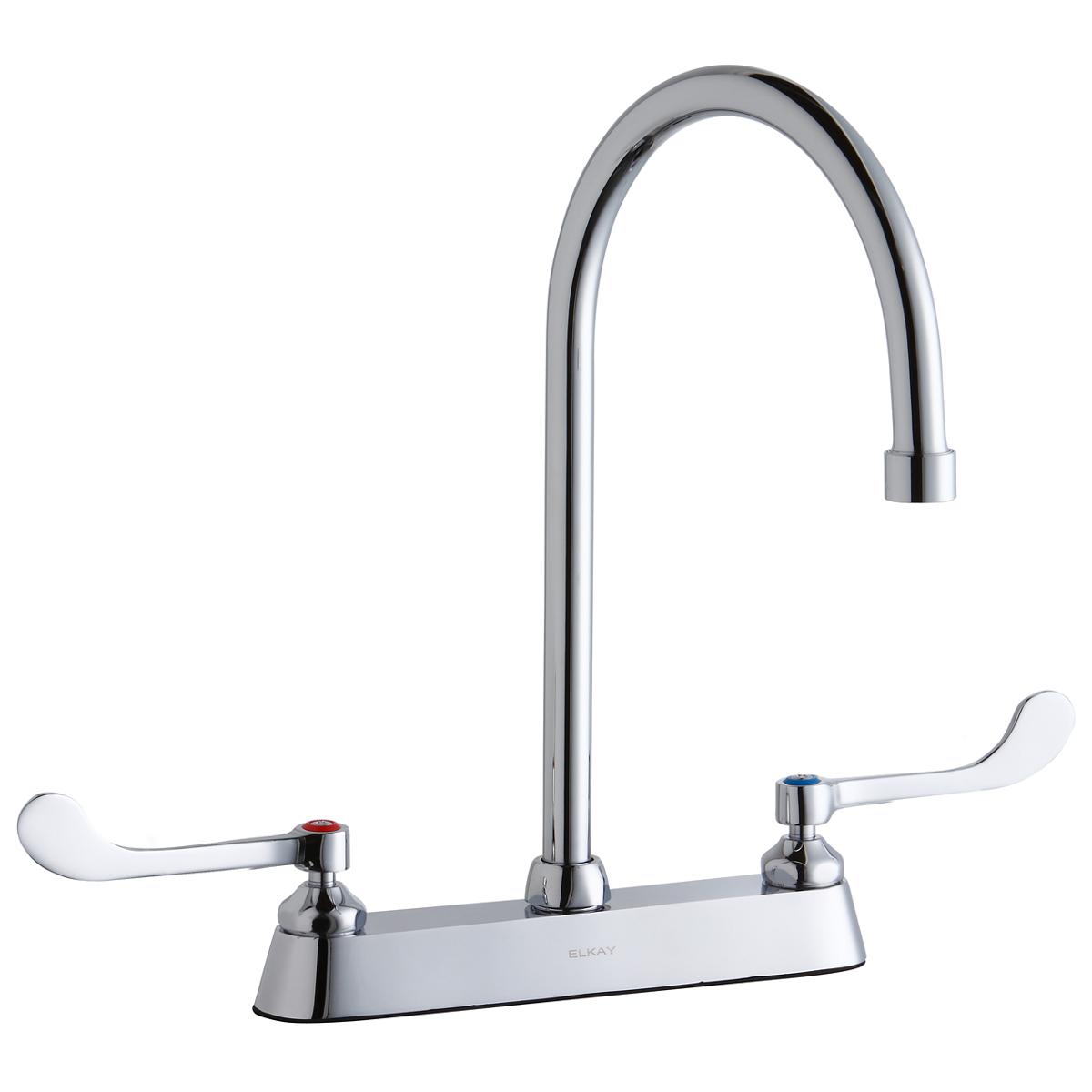 Elkay 8" Centerset with Exposed Deck Faucet with 8" Gooseneck Spout 6" Wristblade Handles Chrome LK810GN08T6